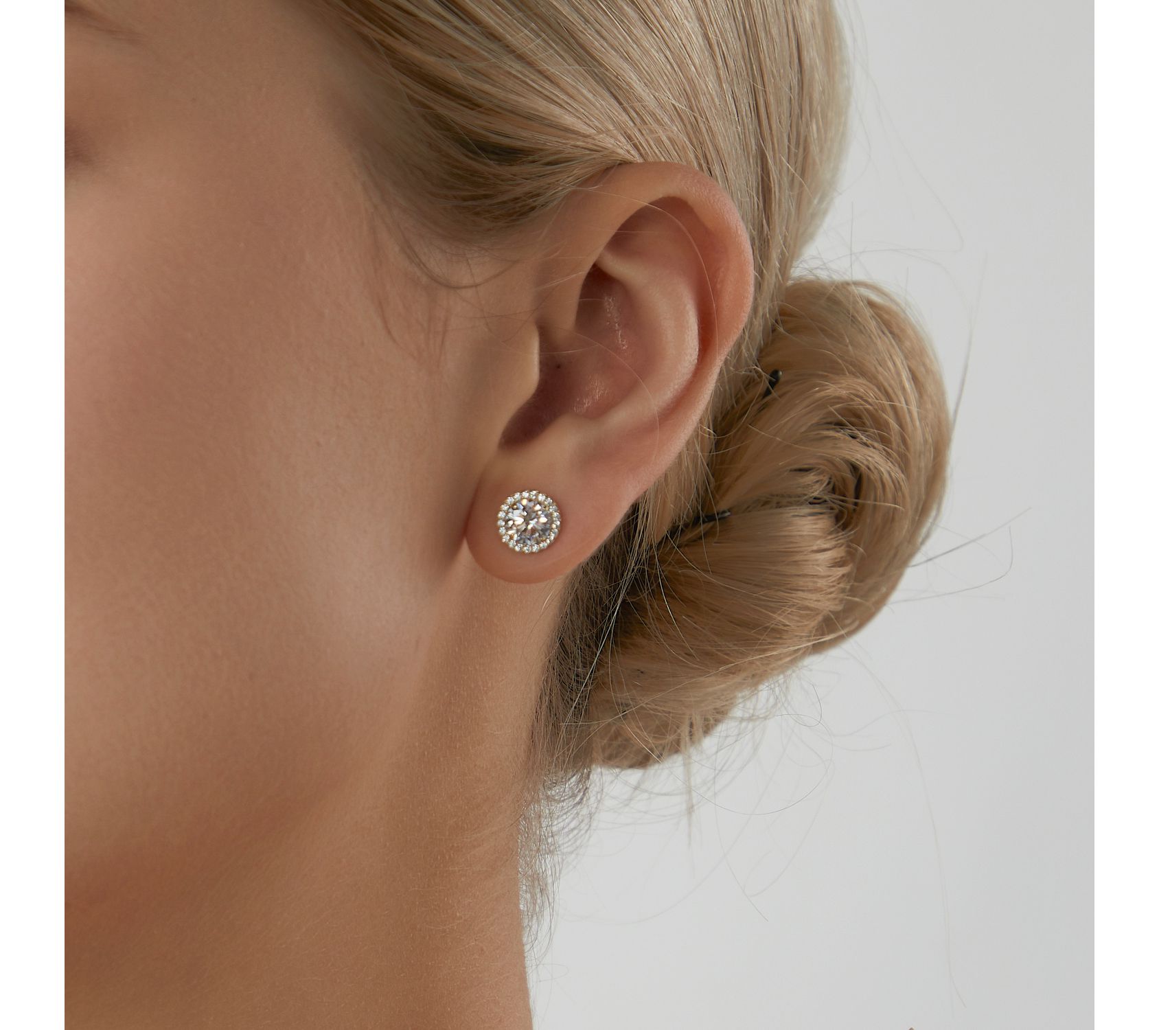 Diamonique 2.00 cttw Halo Stud Earrings, 14K Gold