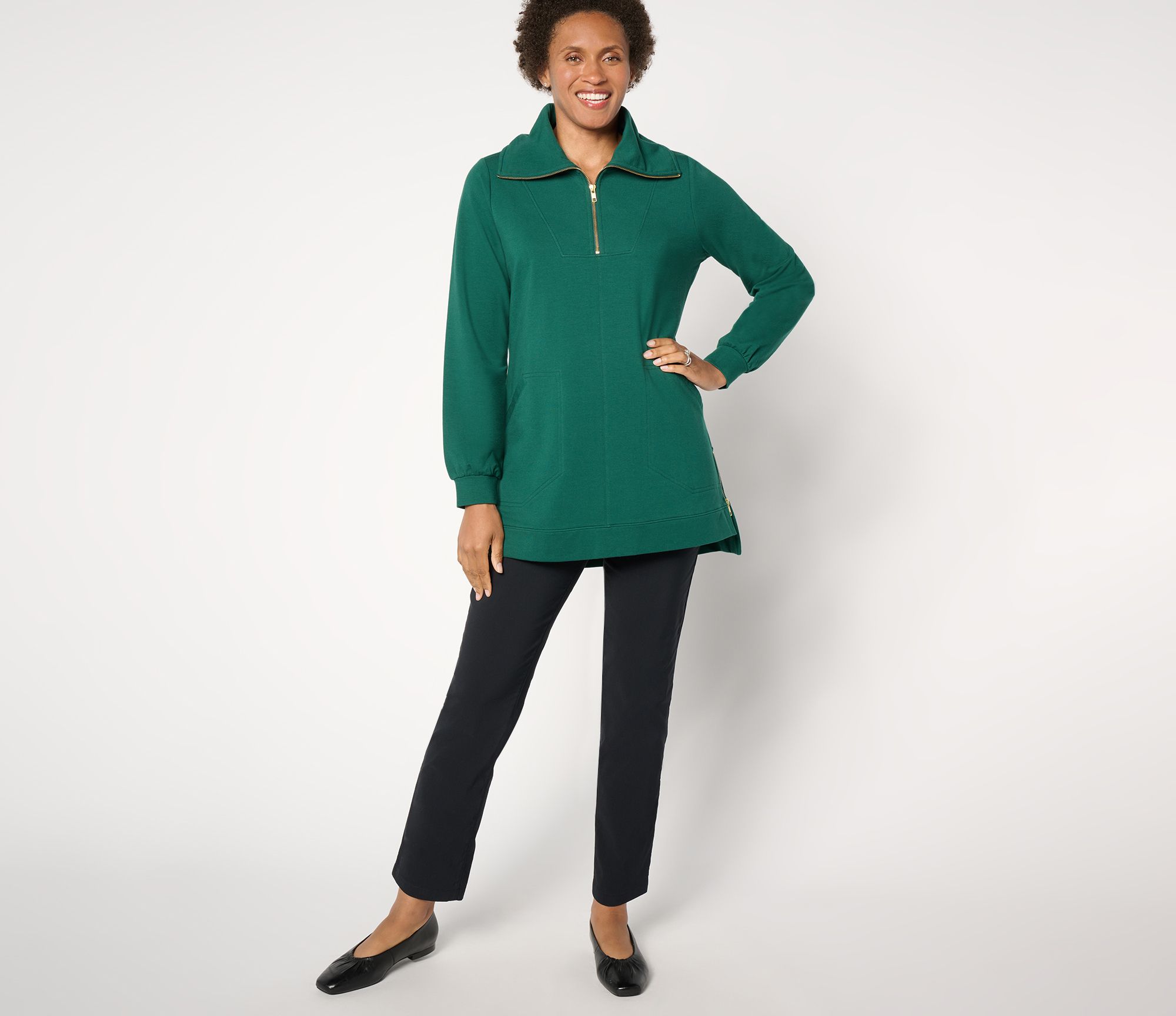 Joan Rivers French Terry Half Zip Mock Neck Tunic