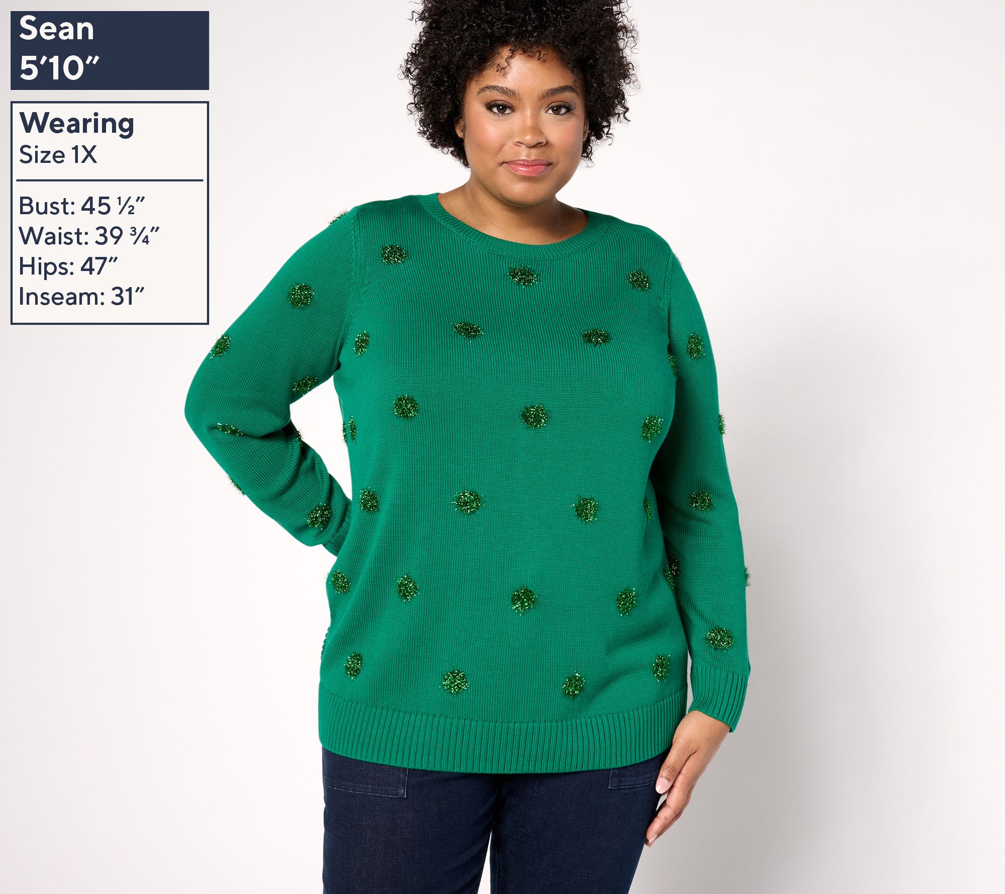 Jingle Belles by Kim Gravel Tinsel Dots Bateau Neck Sweater