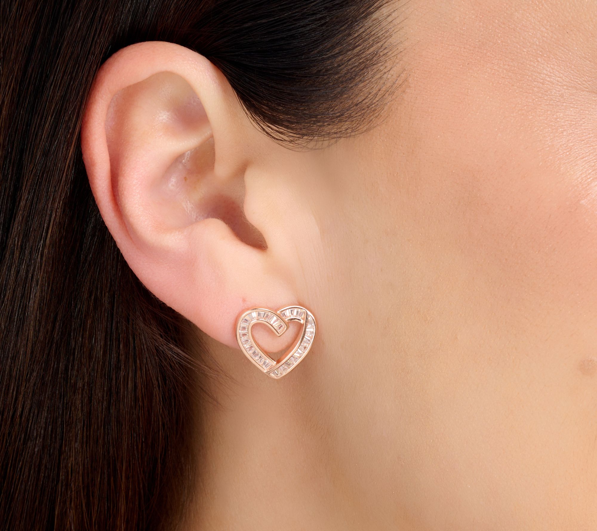 Diamonique Italia Baguette Heart Earrings, Sterling Silver