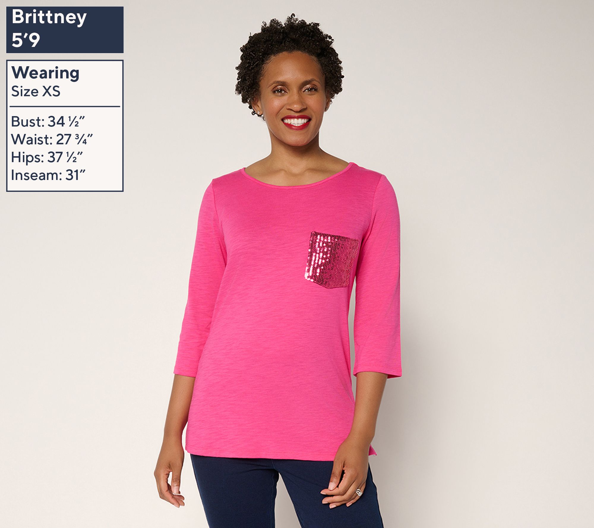 Quacker Factory Set of 2 Sequin Pocket 3/4 Sleeve Tops