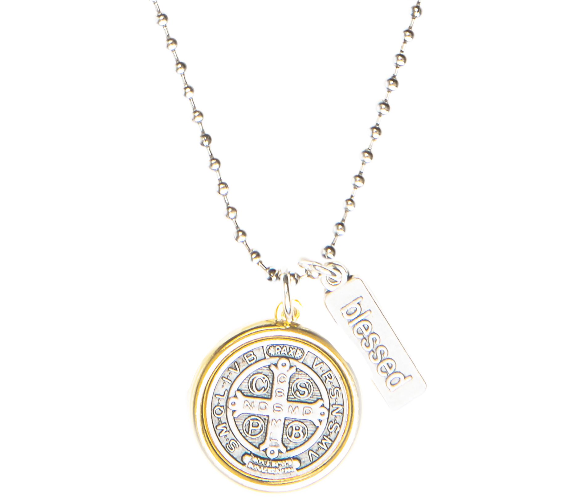 My Saint My Hero Benedictine Blessing Two-ToneNecklace