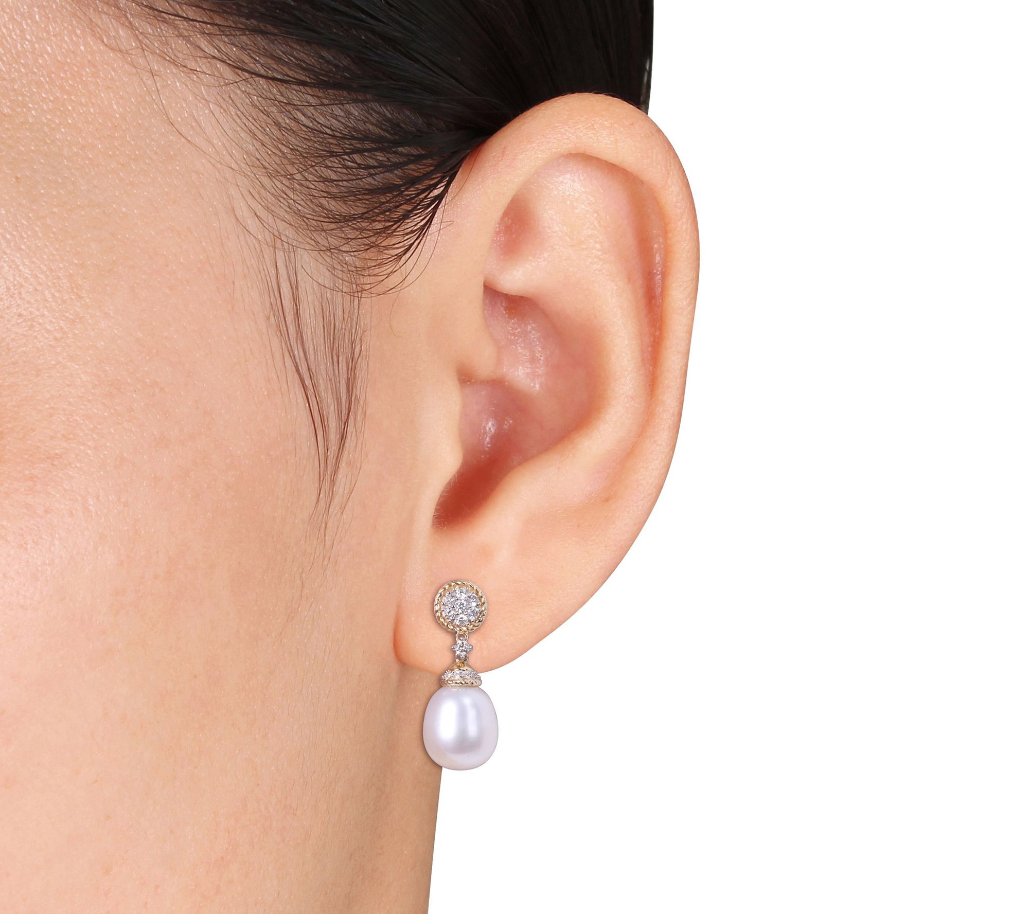 Bellini 14K Yellow Gold Cultured Pearl & D iamo nd Earrings