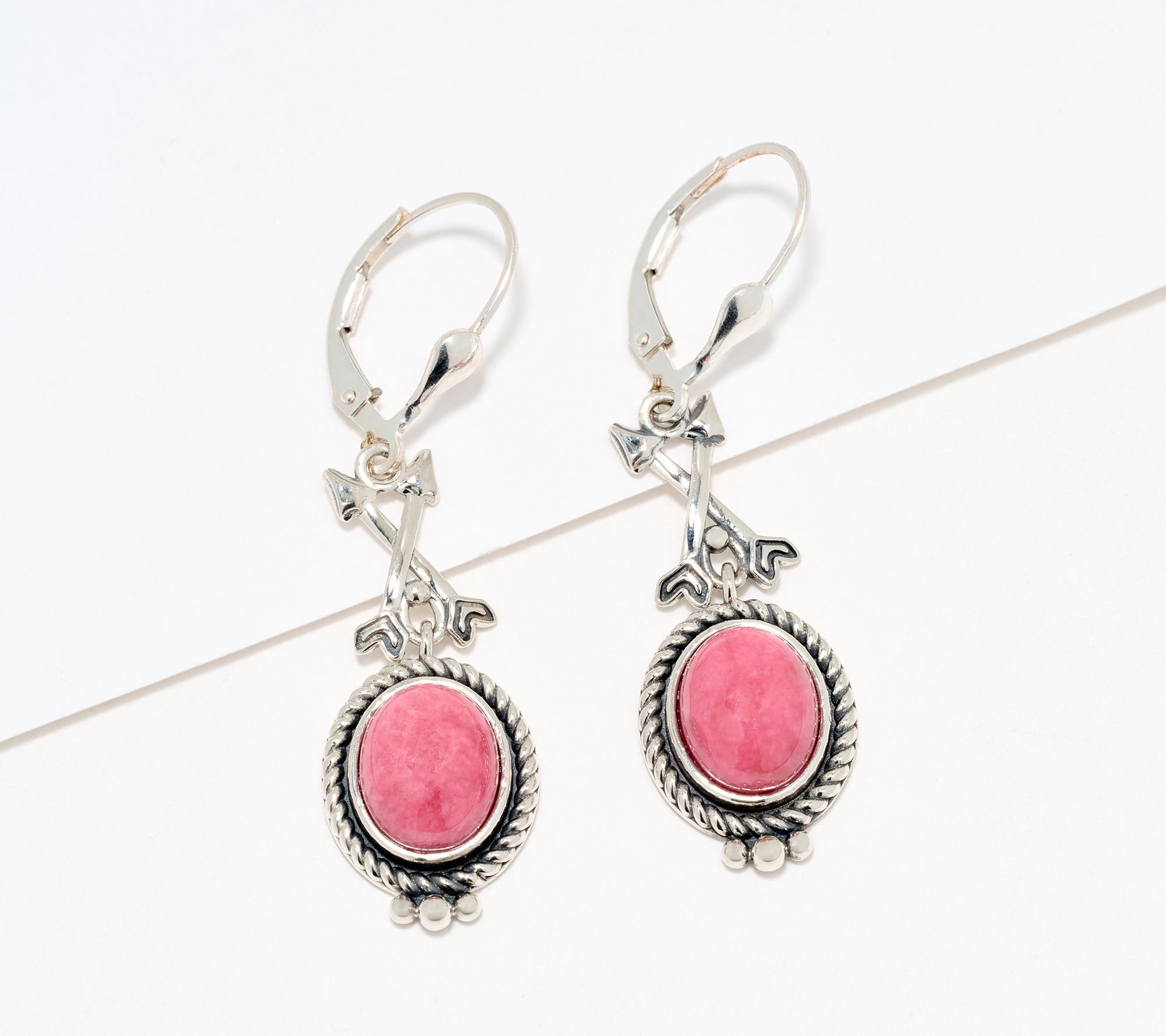 American West Sterling Silver Oval Gemstone Symbol Lever Back Earrings