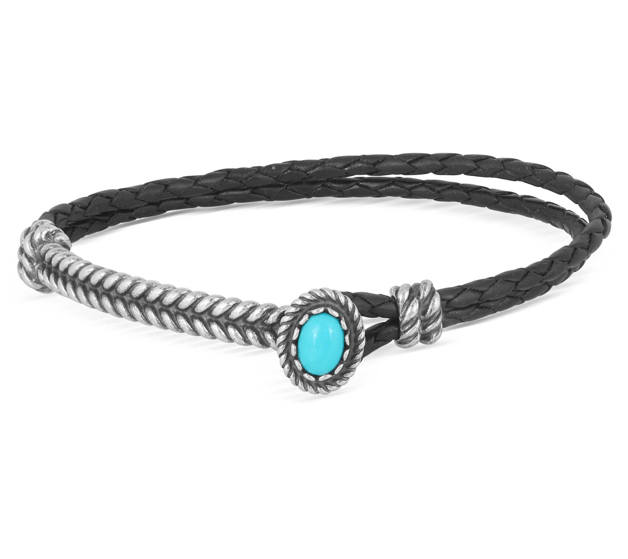 American West Sterling Silver Turquoise LeatherBracelet