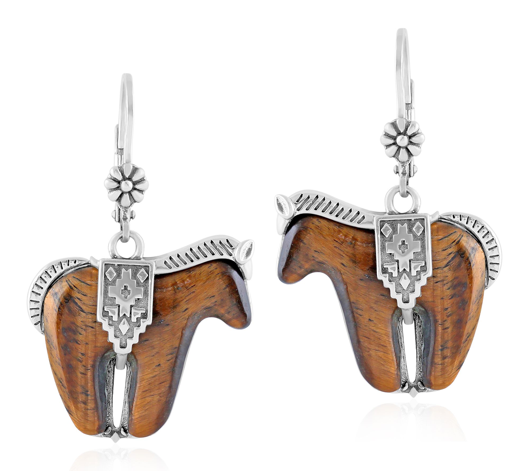 American West Sterling Silver Gemstone Horse Dangle Earrings