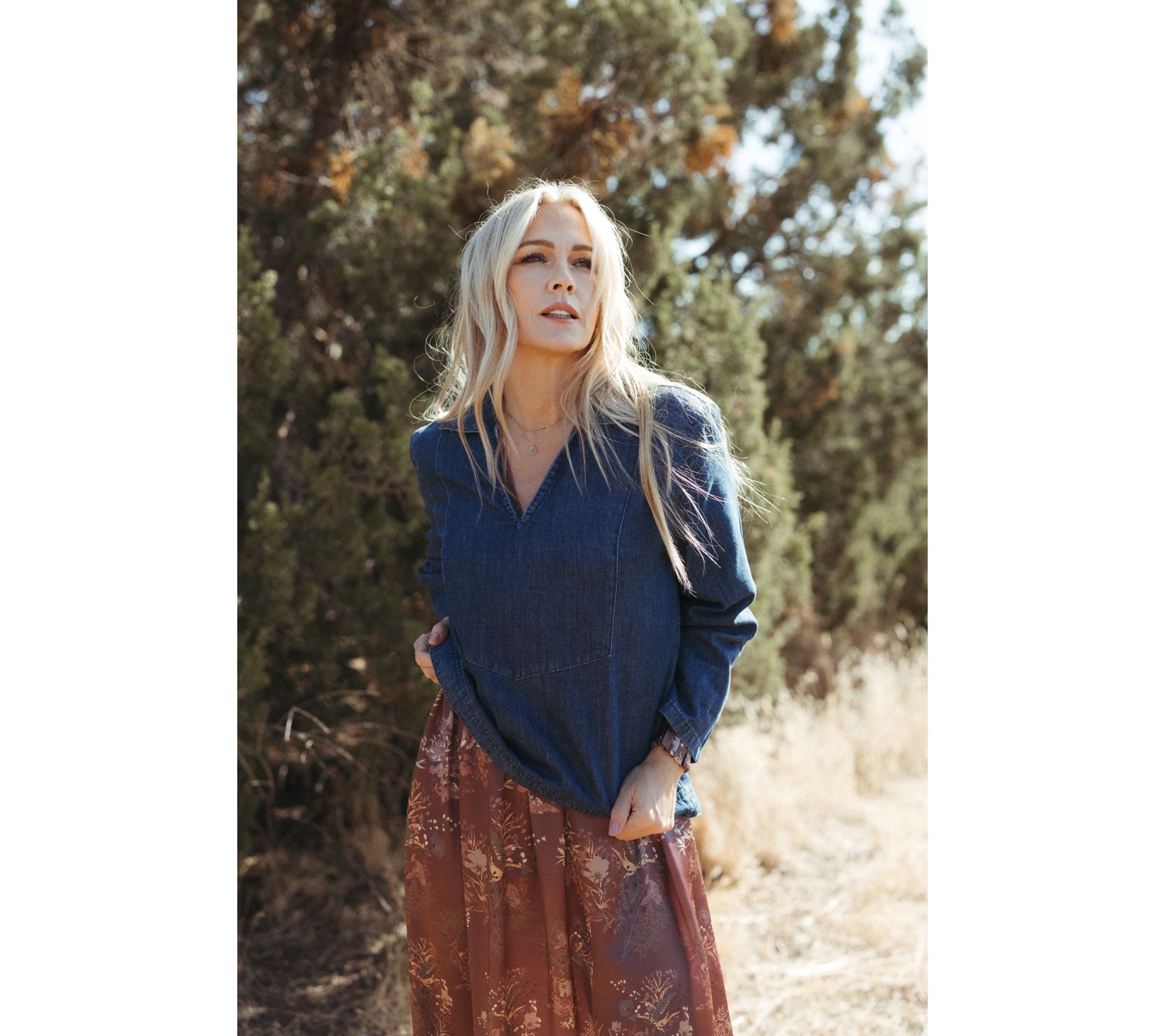 Me by Jennie Garth Eden Drapey Denim Popover Blouse