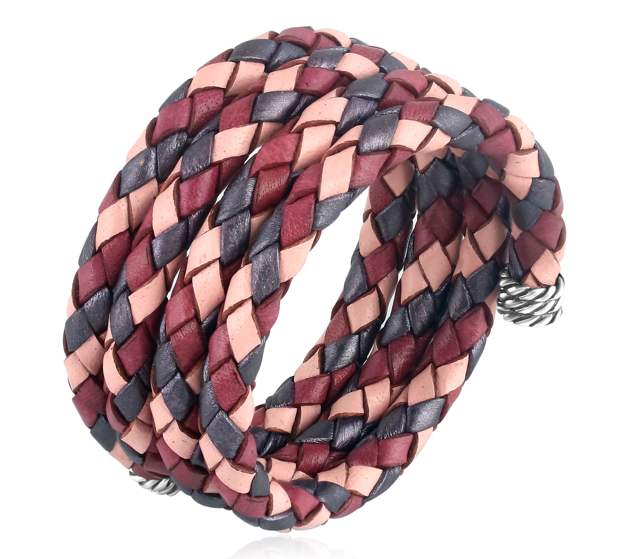 American West Sterling Braided Leather Coil Wrap Bracelet