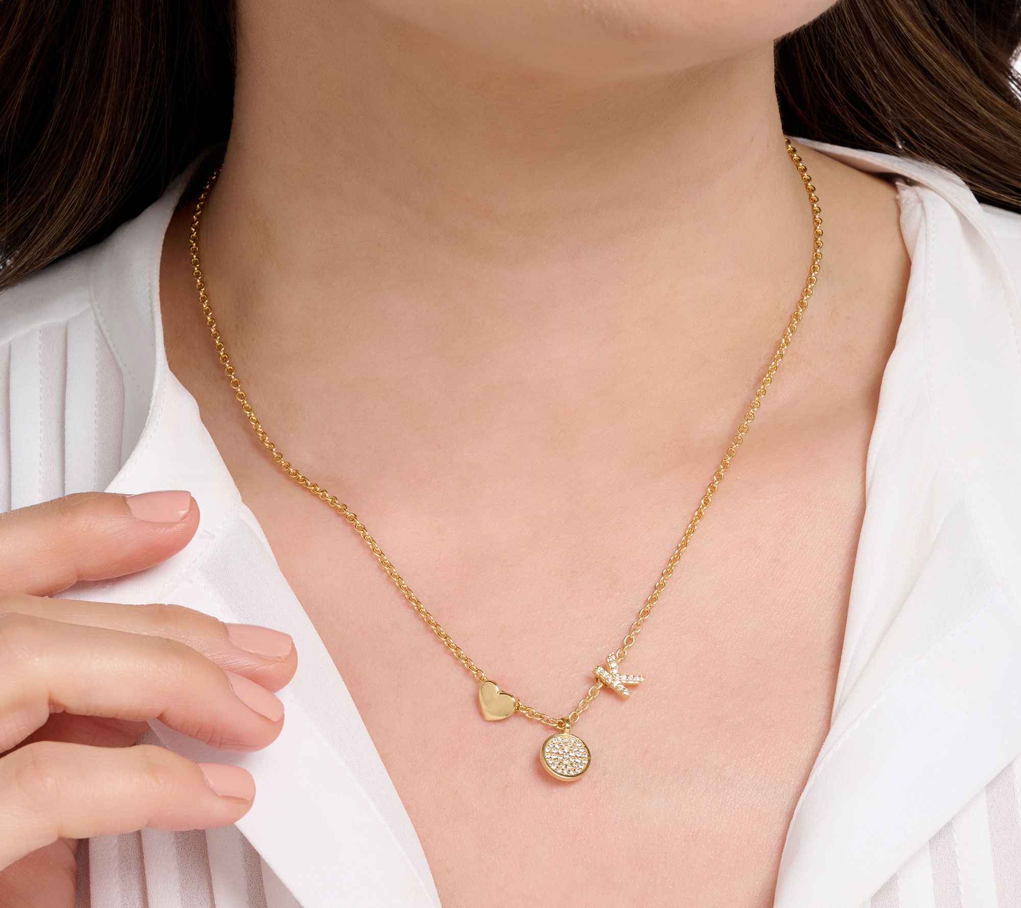 Diamonique x Kathy Levine Sentimental Necklace, 14K Gold Plated