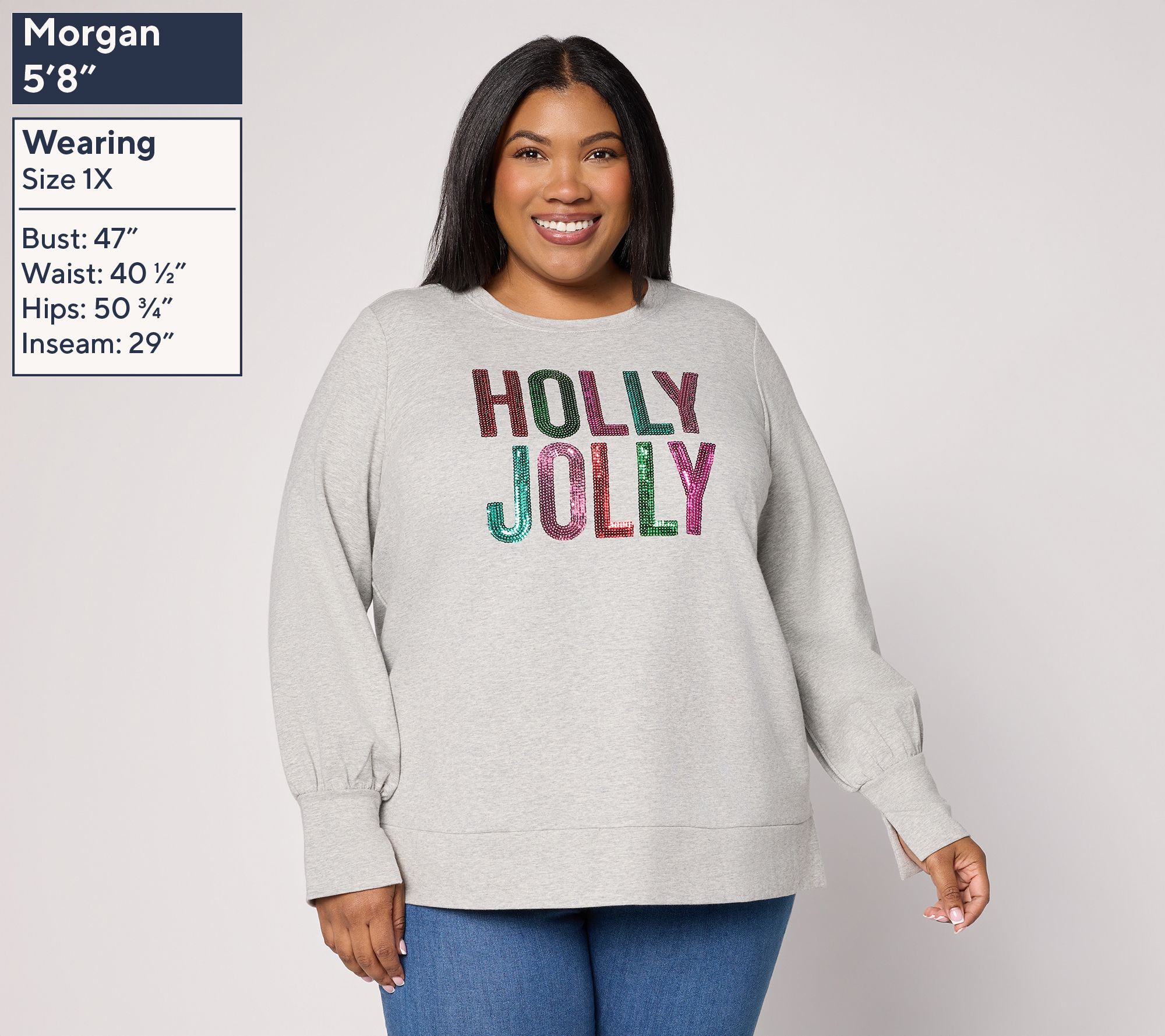 Jingle Belles by Kim Gravel Sequin Holly Jolly Knit Top