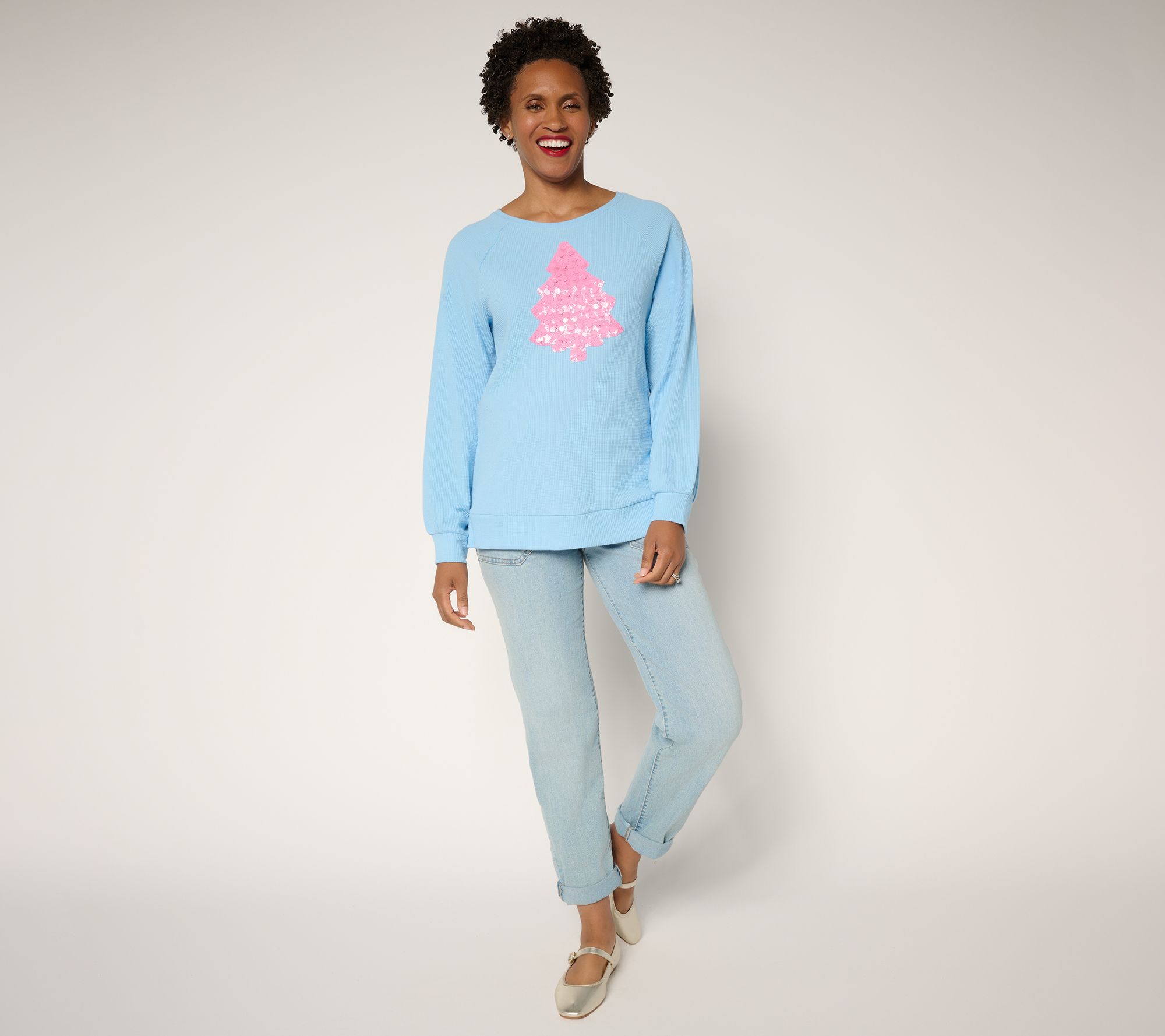 Quacker Factory Dreaming of a Pink Christmas Waffle Top