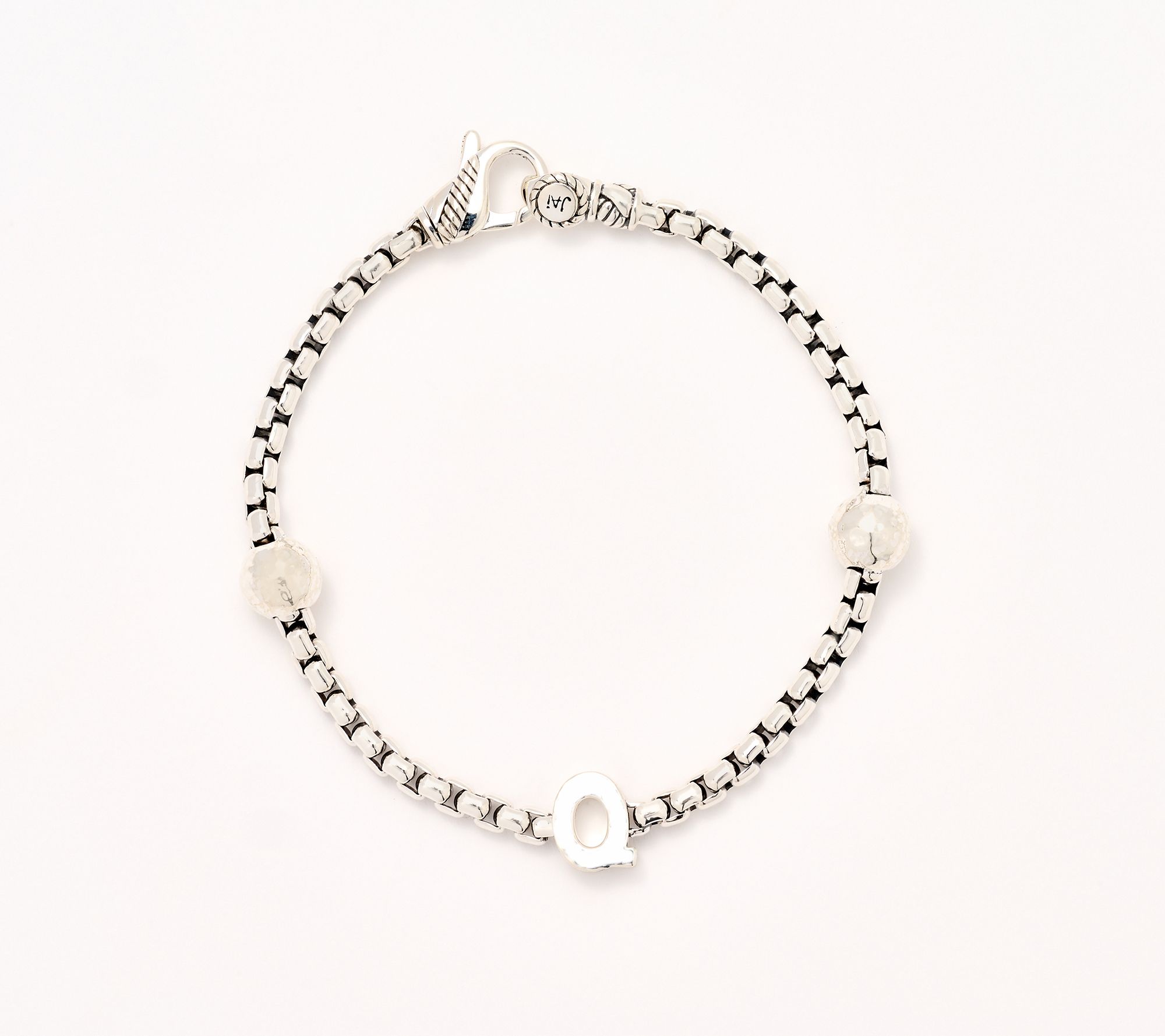 JAI Sterling Silver Initial & Bead 3.7mm Box Chain Bracelet, 11.8g
