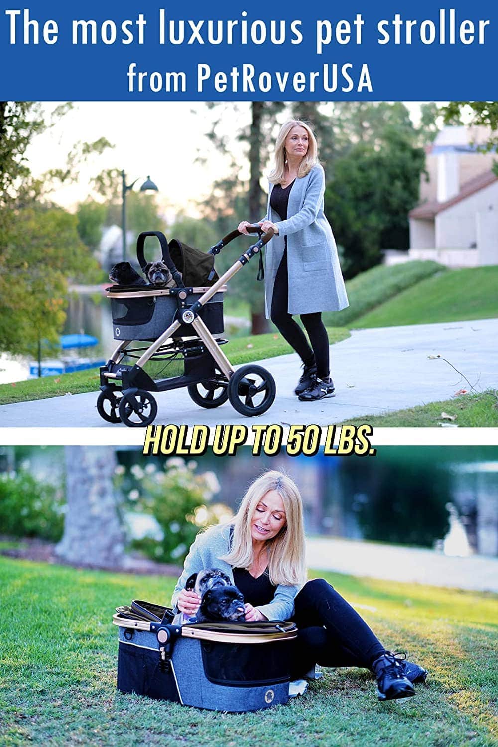 HPZ™ PET ROVER PRIME Luxury 3-in-1 Stroller for Small/Medium Dogs, Cats and Pets (Black)