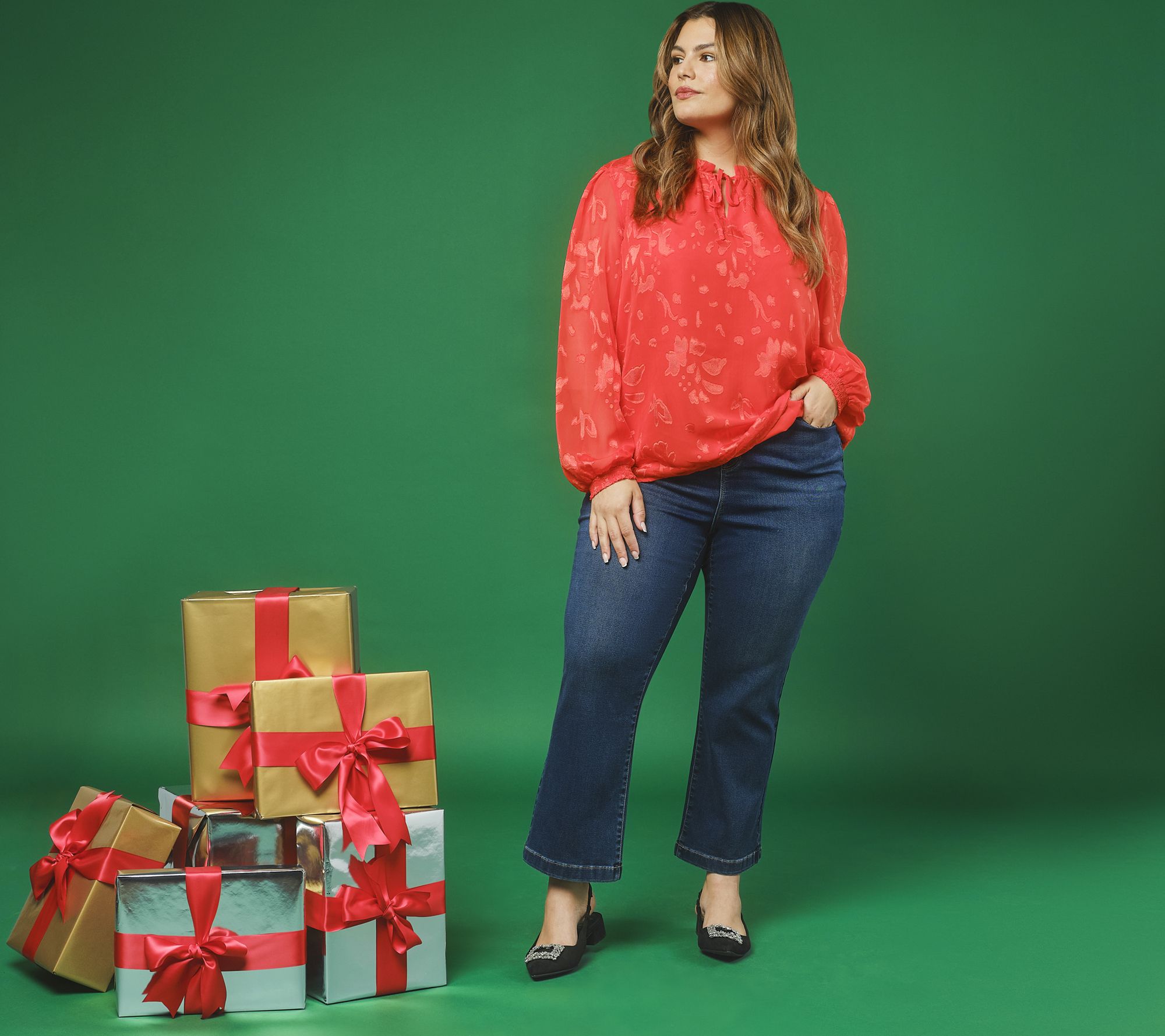 nicole by Nicole Miller Burn Out Chiffon w/Knit Tank Blouse