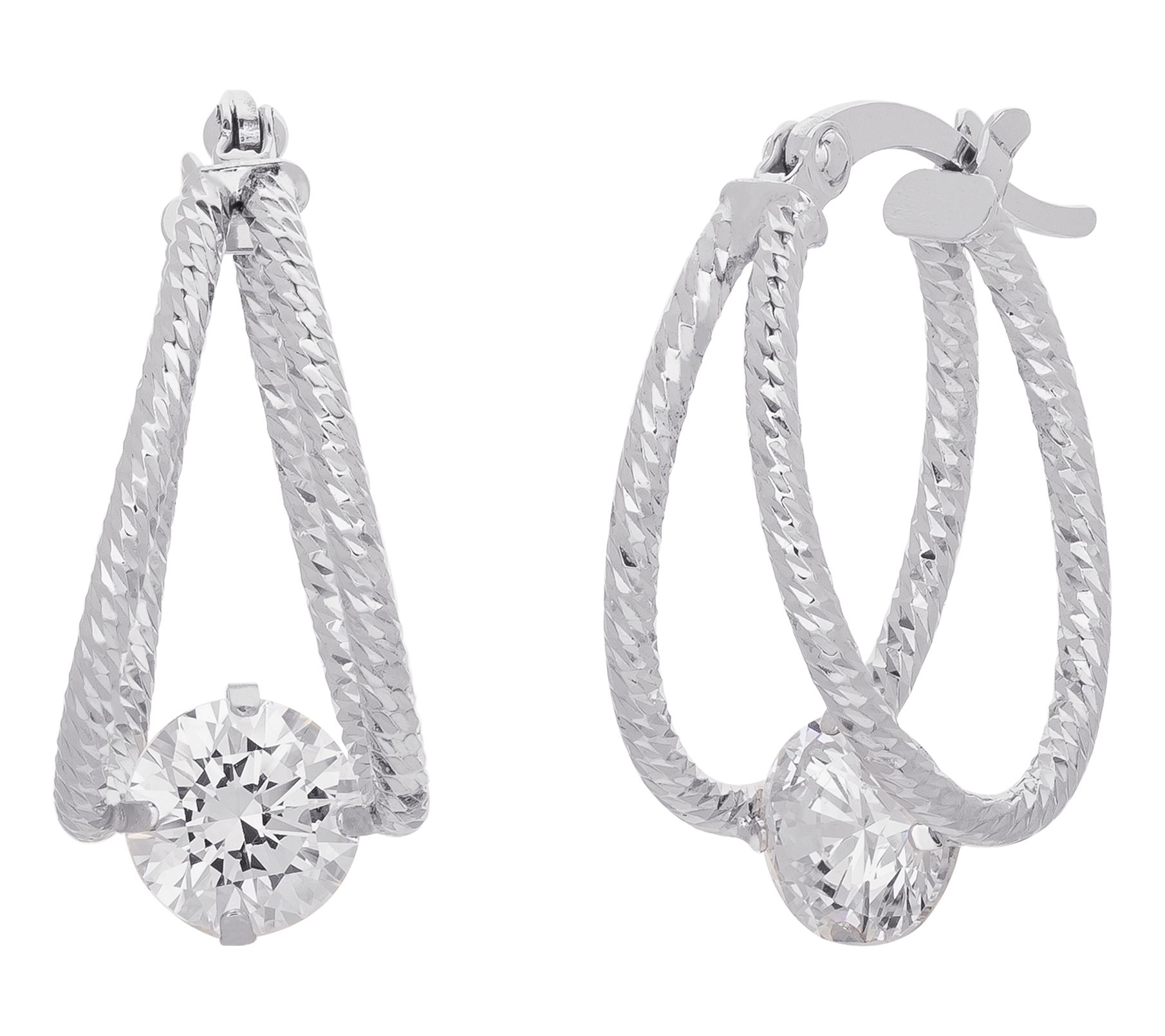 Diamonique Captured Hoop Earrings, Sterling Silver