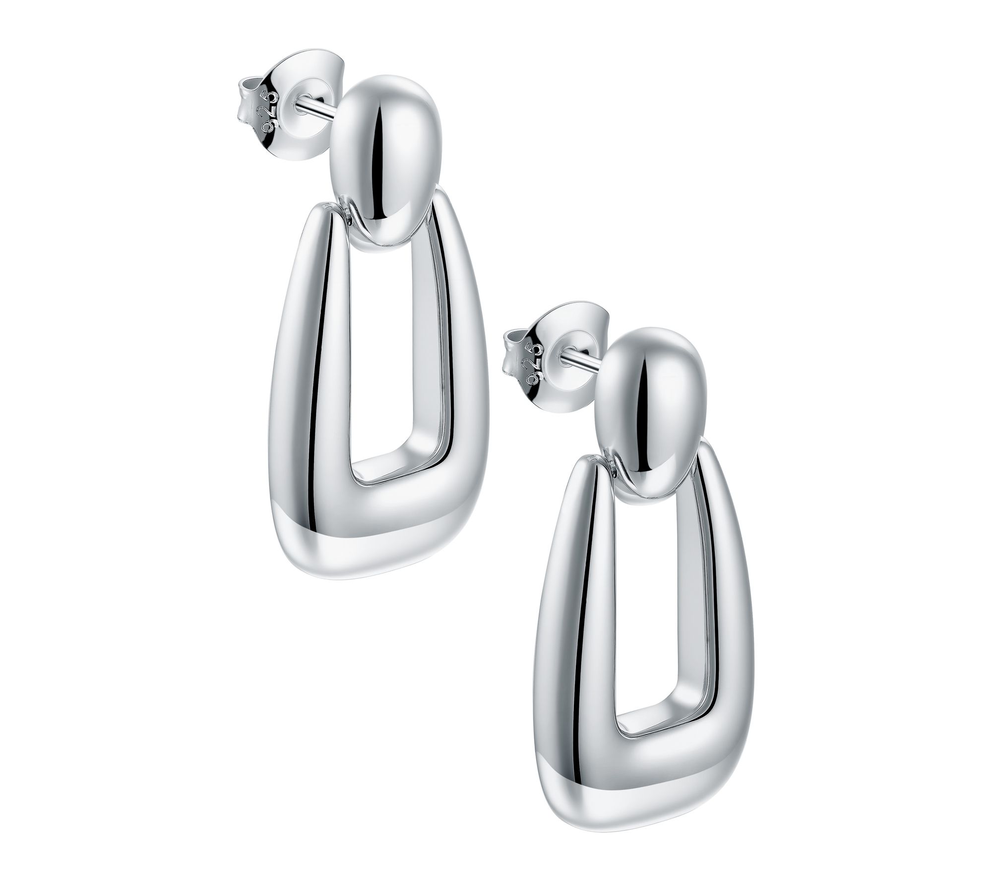 Silver Style Oval Tear Drop Hoop Earrings, Sterling