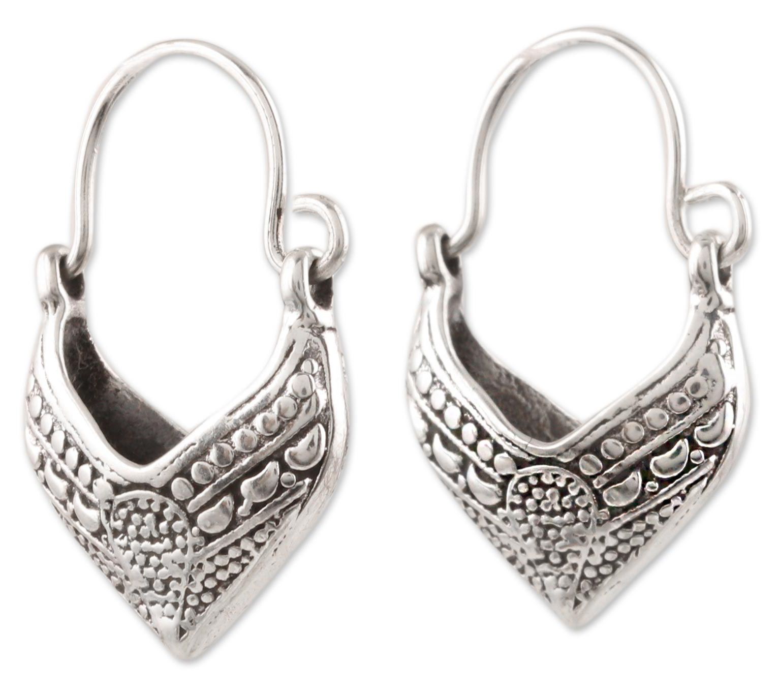 Novica Artisan Crafted Sterling Pointed Dew Hoo p Earrings