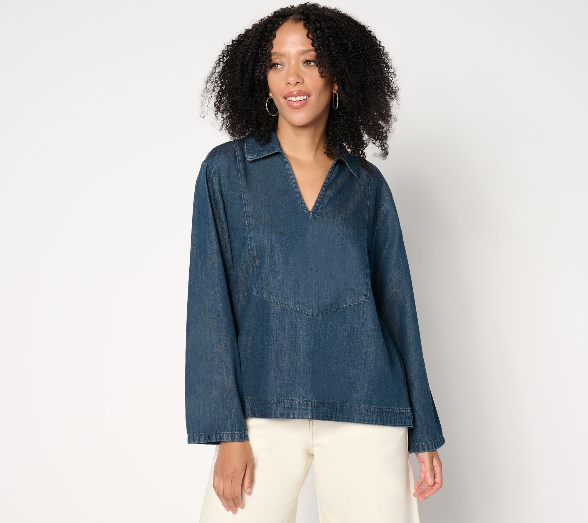 Me by Jennie Garth Eden Drapey Denim Popover Blouse