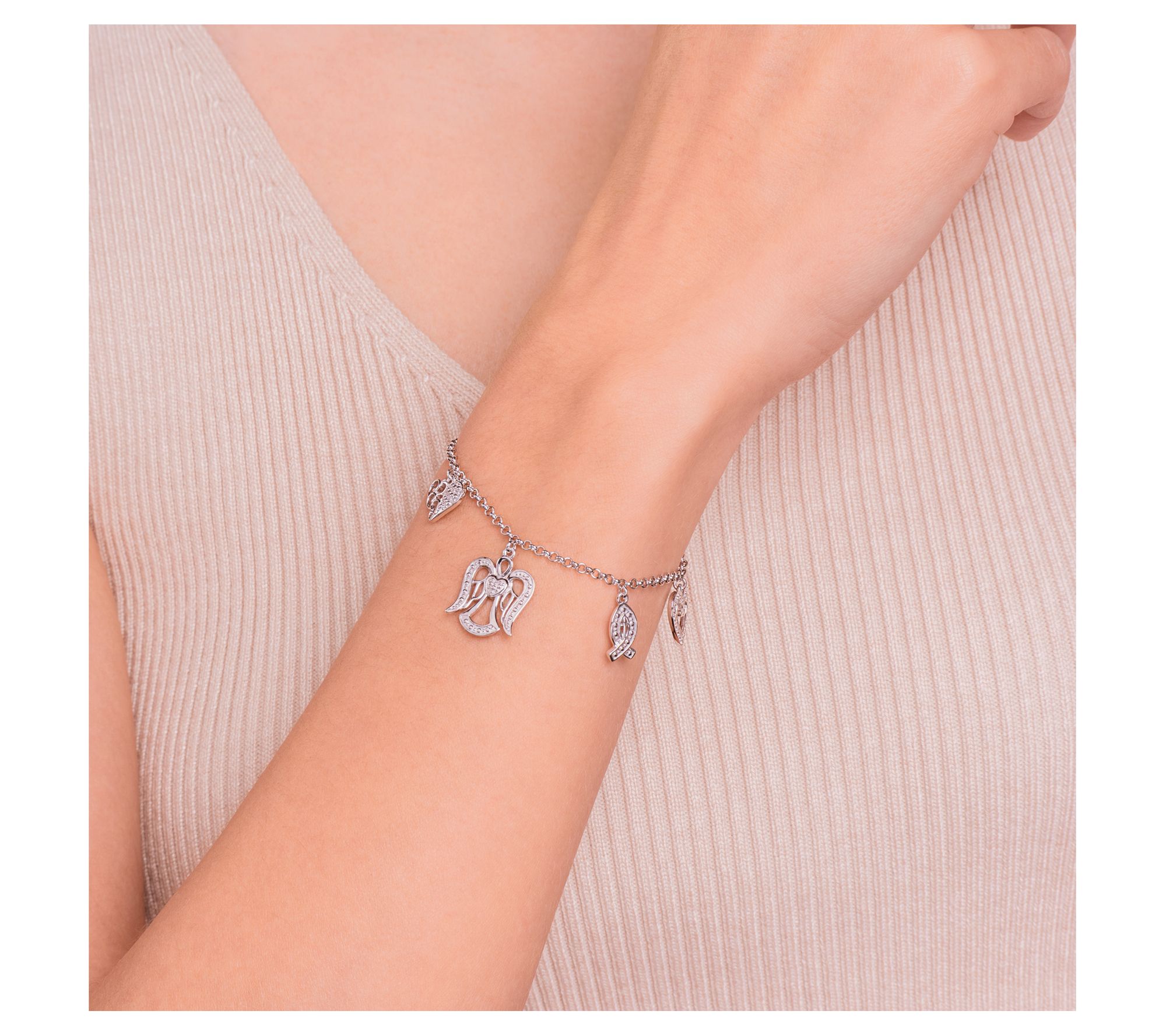 Sterling Silver Diamond Accent Multi-Charm Bracelet