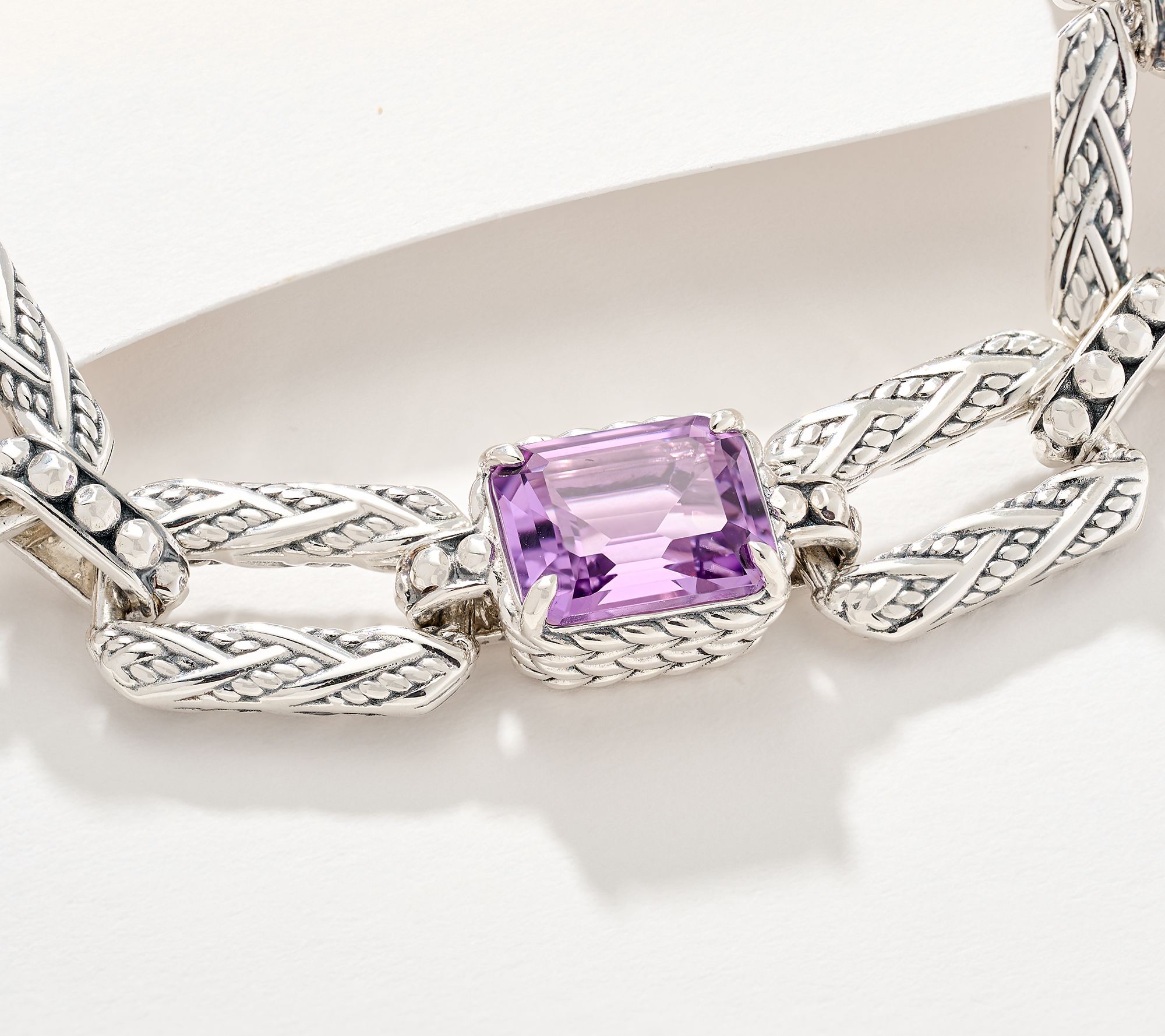 JAI Sterling Silver Legacy Woven Emerald Cut Gem Bracelet