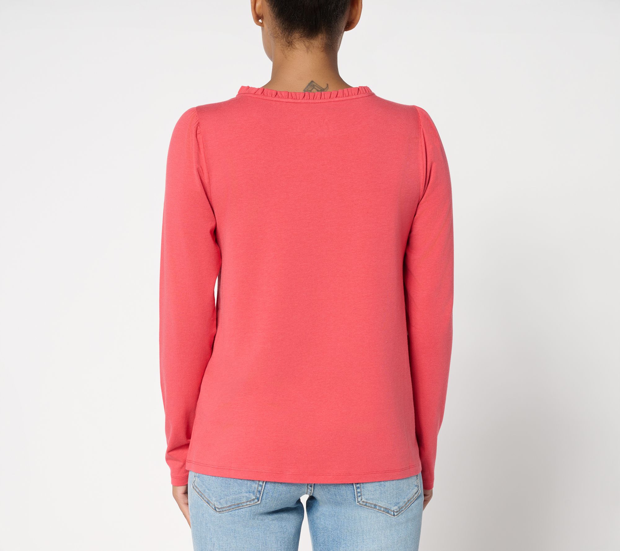 AnyBody Cozy Knit Ruffle Neck Long Sleeve Top