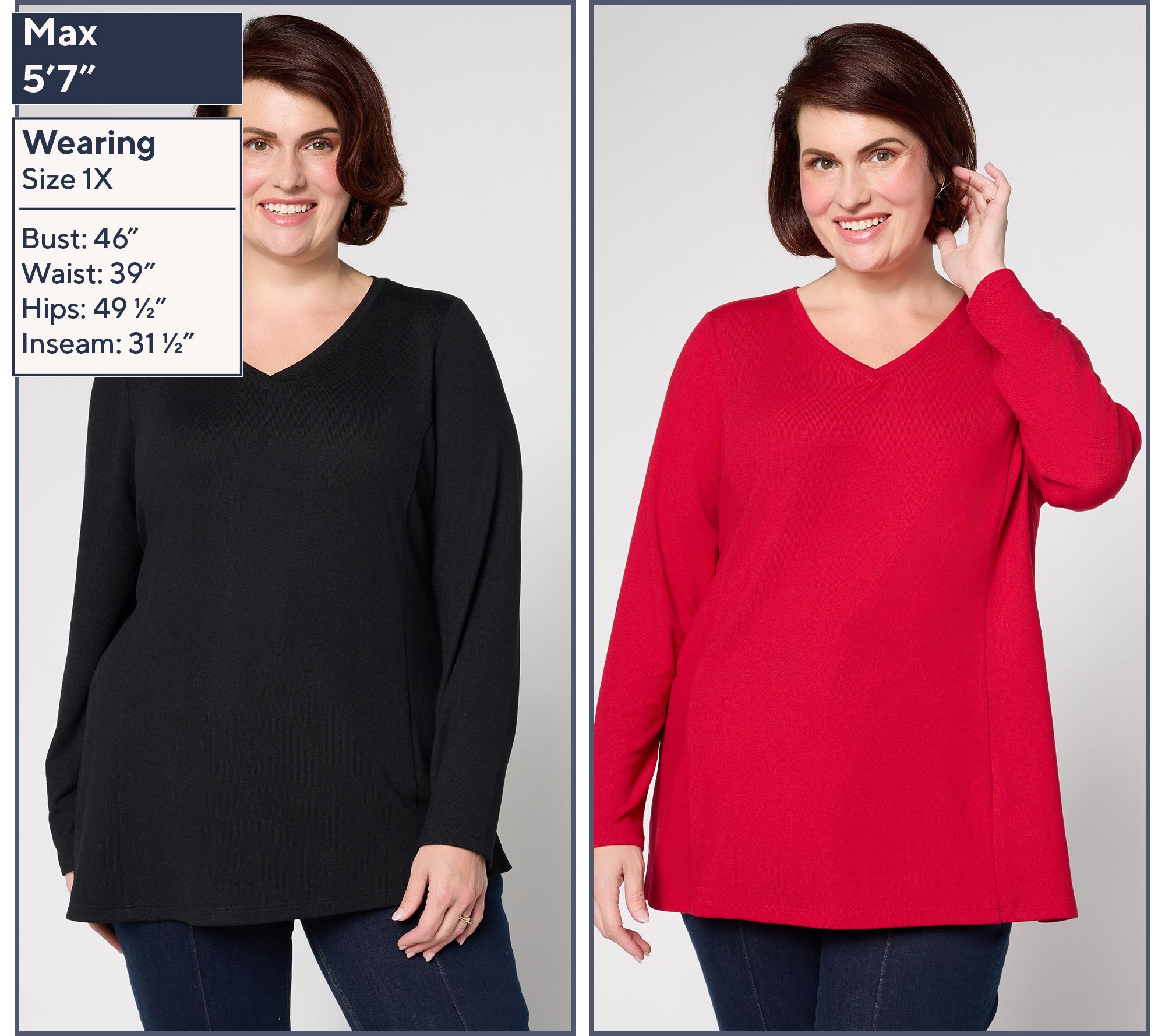 Denim & Co. Essentials Heavenly Jersey 2-Pack V-Neck Tunics