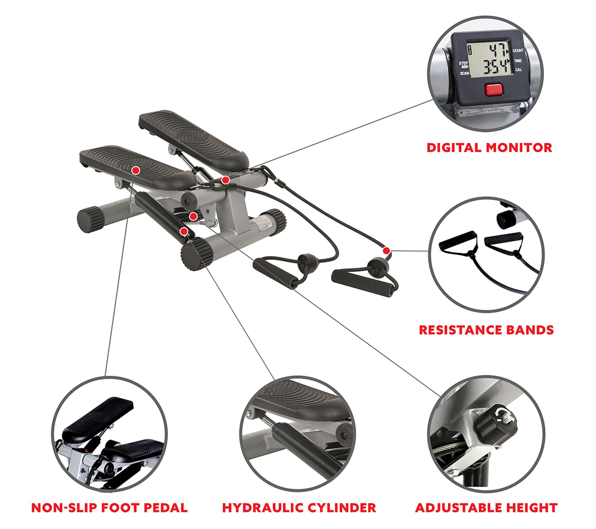 Sunny Health & Fitness Mini Stepper with Bands
