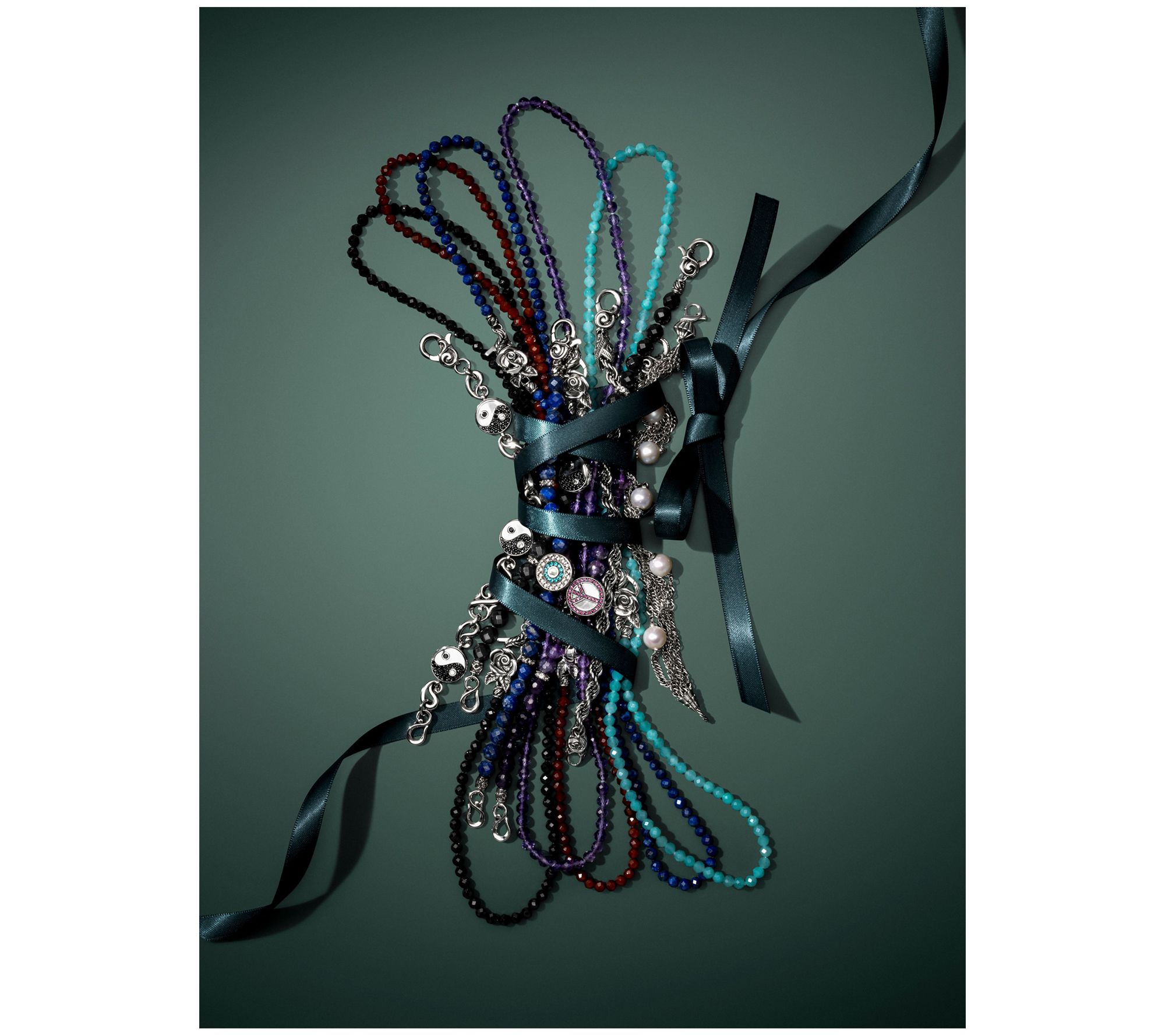 Third Person Sterling Gemstone Bead & YinYang Bracelet