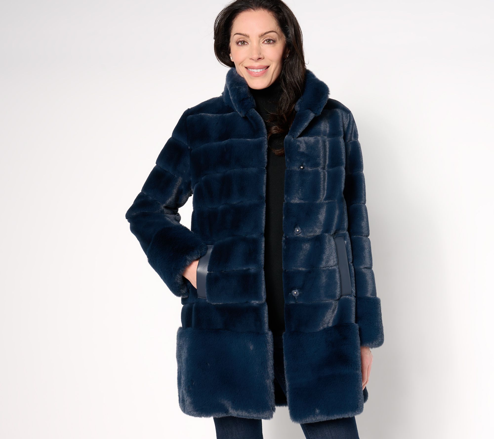 Dennis Basso Regular Pelted Faux Fur Jacket w/ Stand Collar