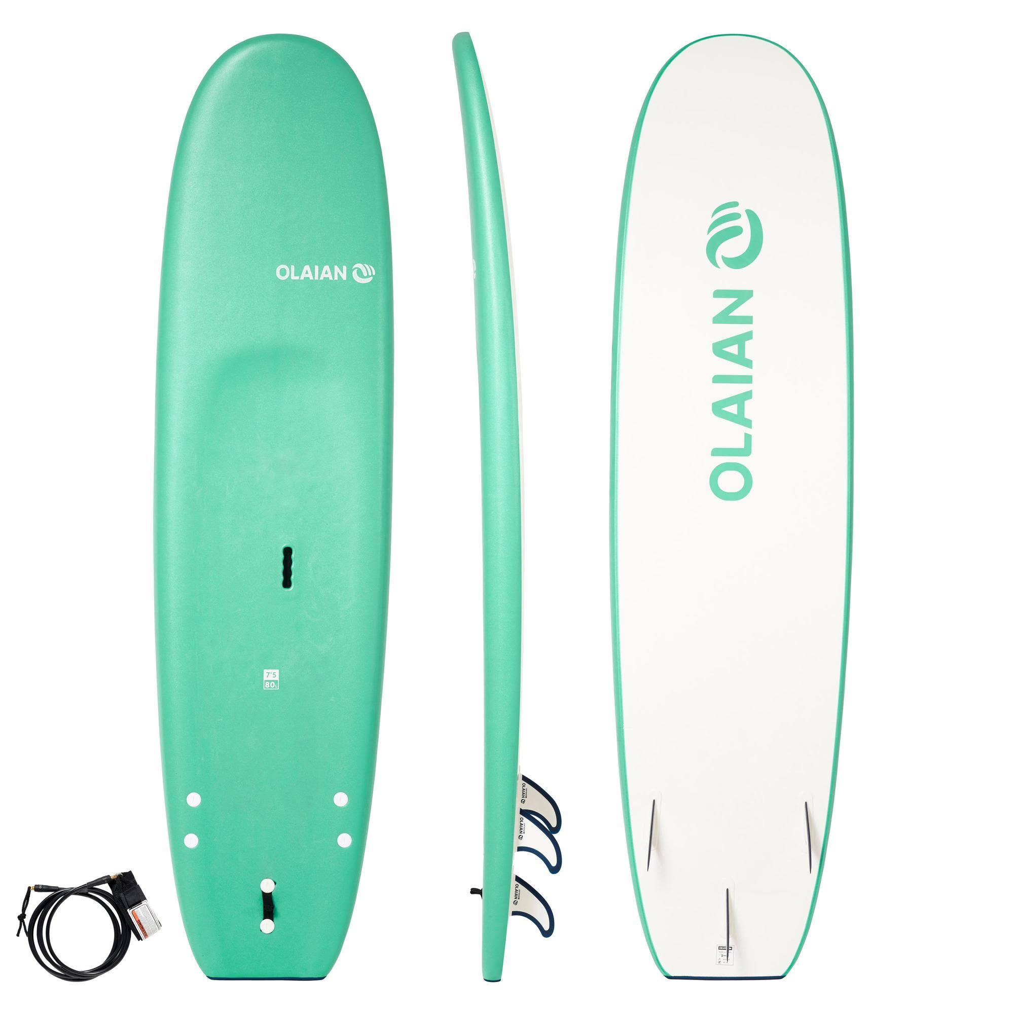 Olaian 100, 7&5x22 Foam Surfboard with Leash and 3 Fins in Base Color