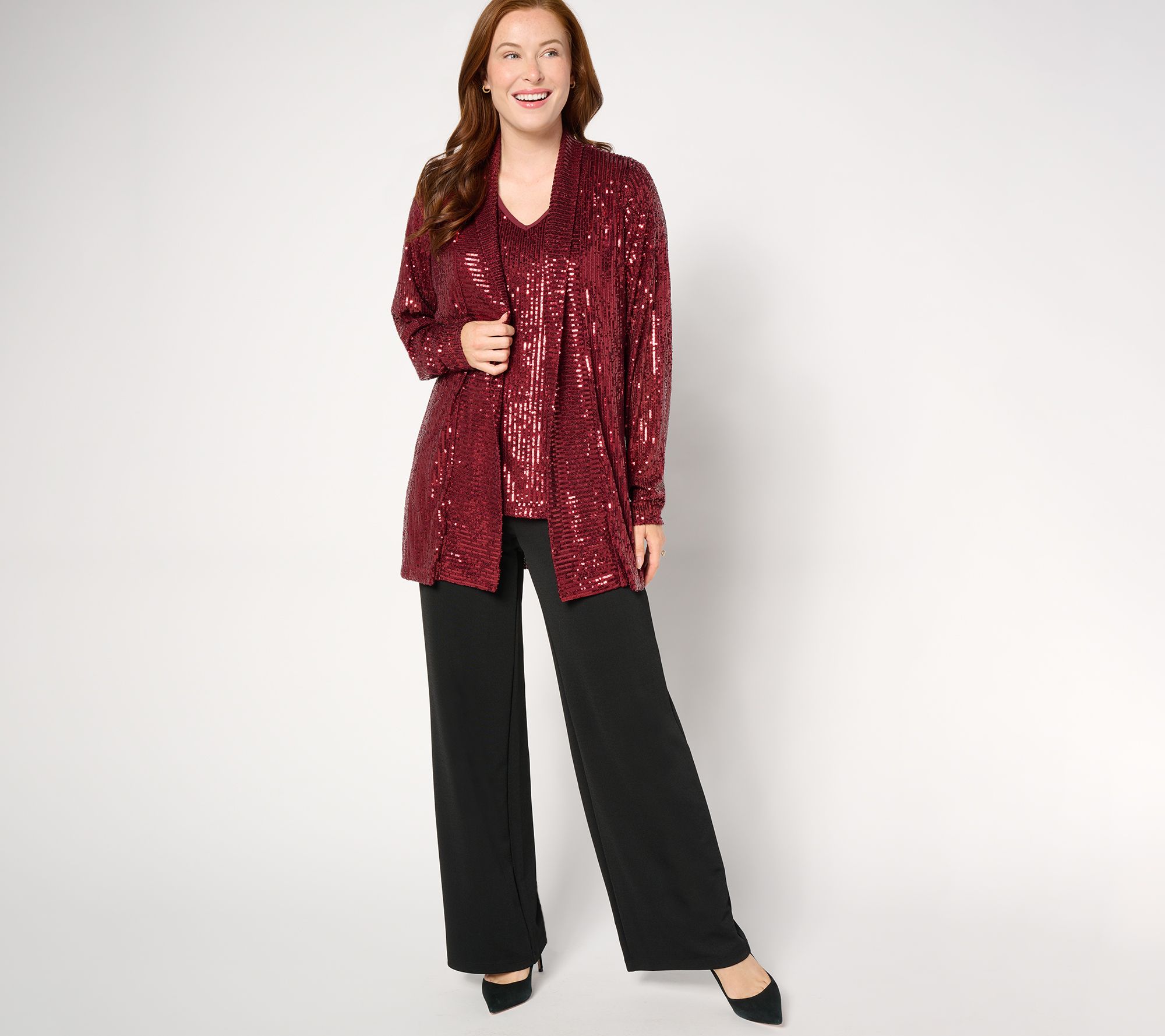 Jingle Belles by Kim Gravel Sequin Mesh Open Front Topper