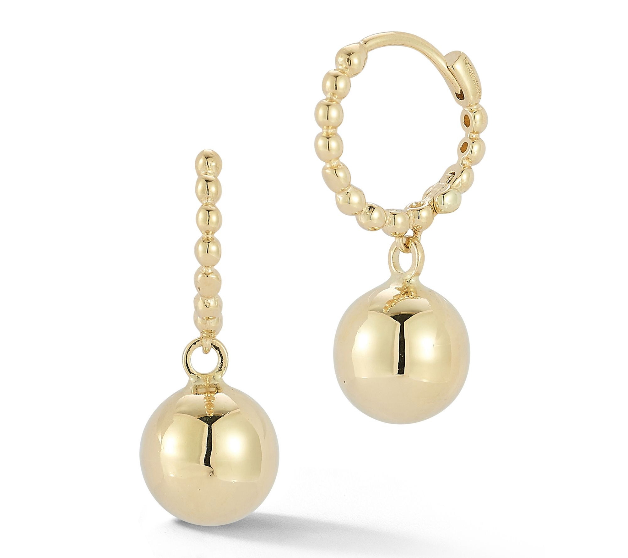 Luminosa Gold Ball Charm Beaded Hoop Earrings,14K