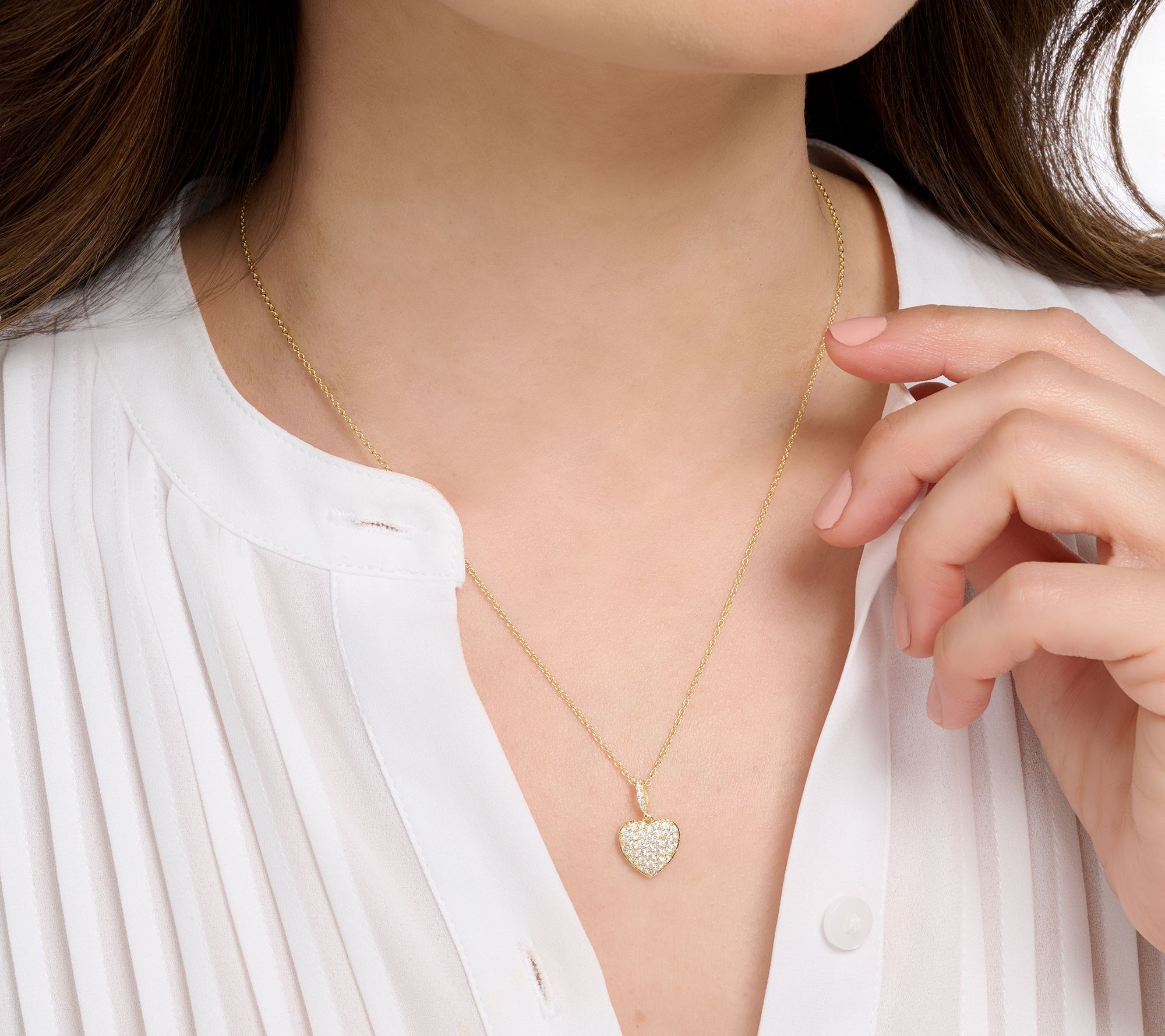 Diamonique Sterling Silver Puffy Pave Heart Necklace with Gift Box