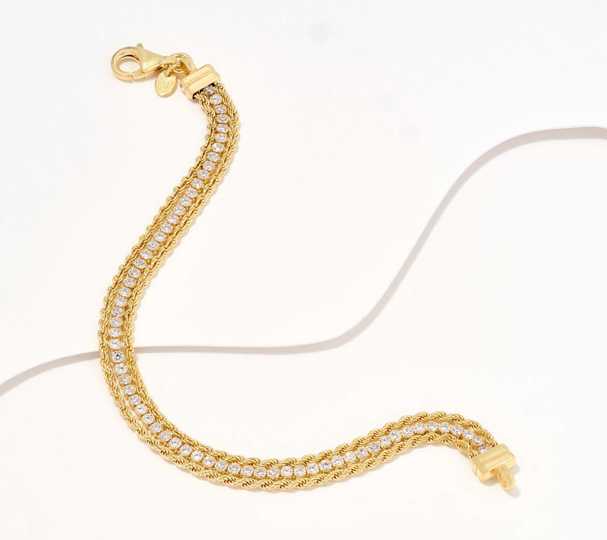 Diamonique Italia Triple Strand White Stone Bracelet, Sterl