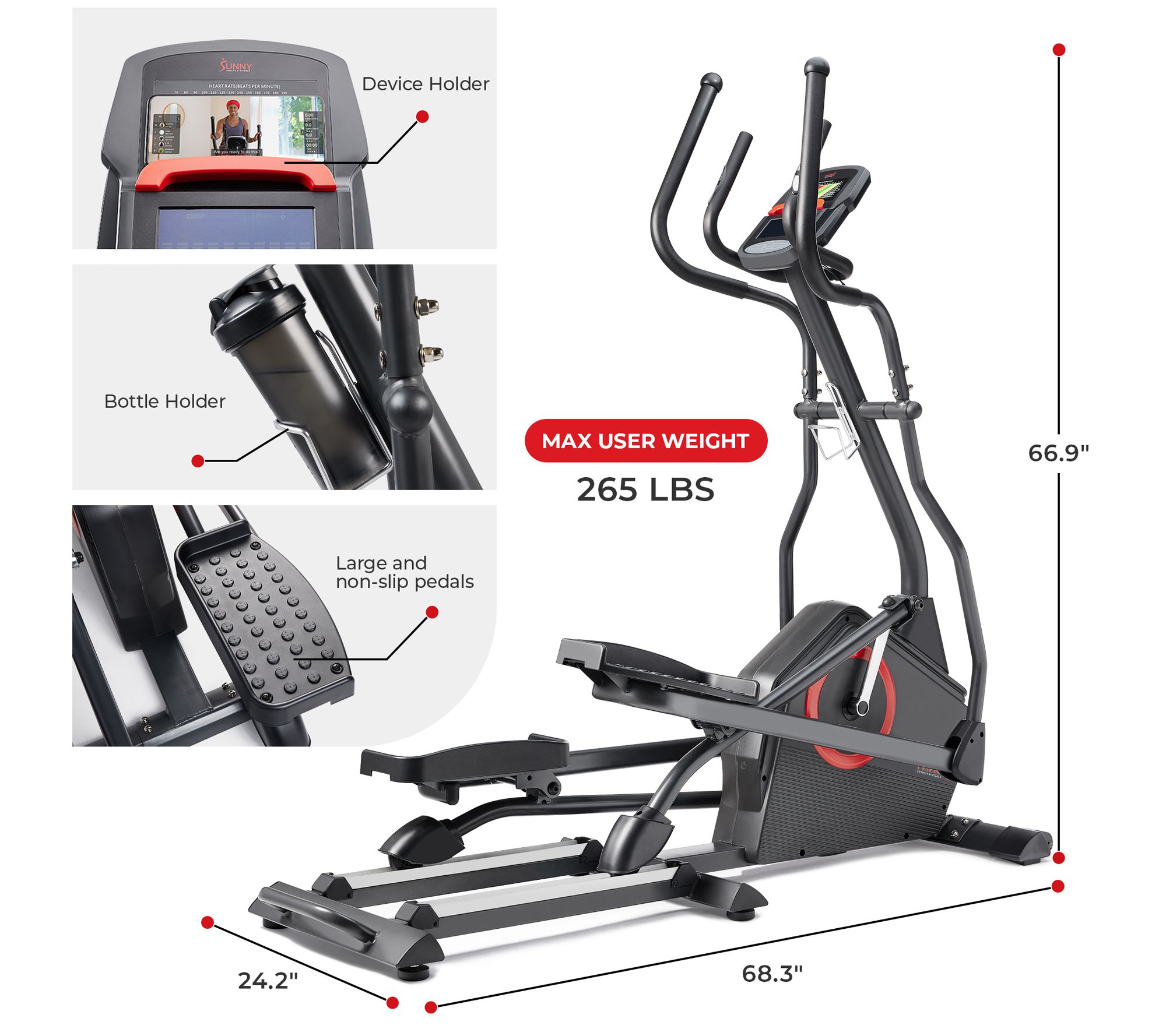 Sunny Health Fitness Smart Elliptical Machine