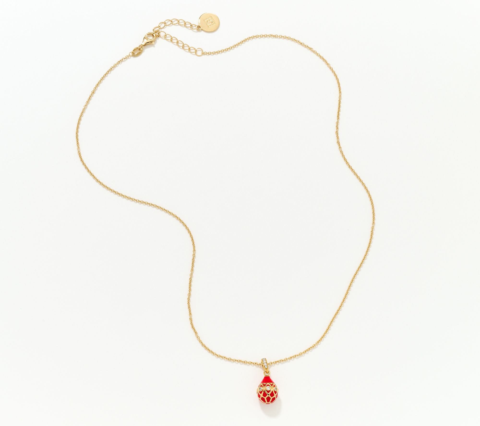 Diamonique x Prince Dimitri Enamel Egg Necklace, 14k Gold Plated