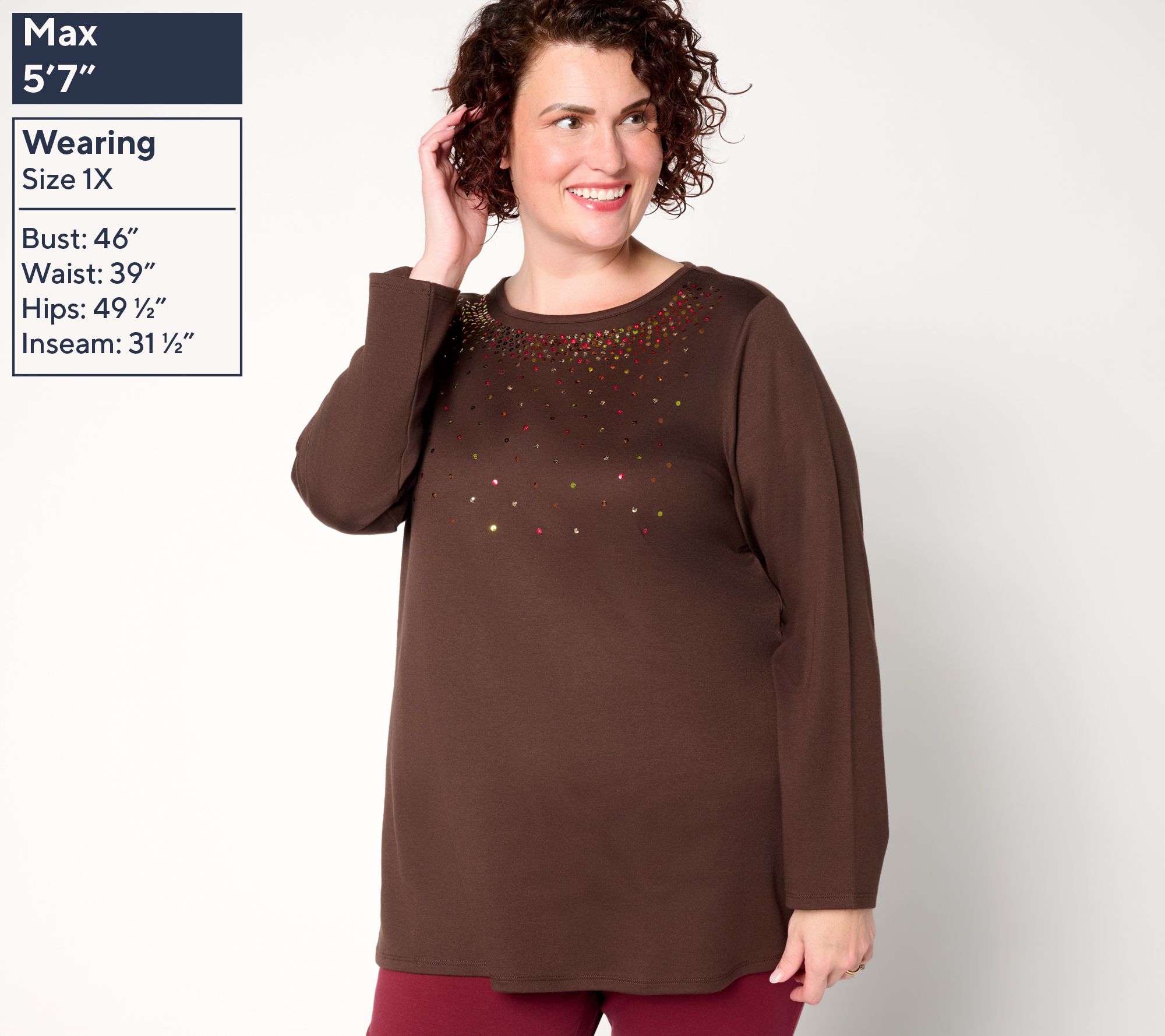 Quacker Factory Fallin' For Sequins Long Sleeve Tunic Top