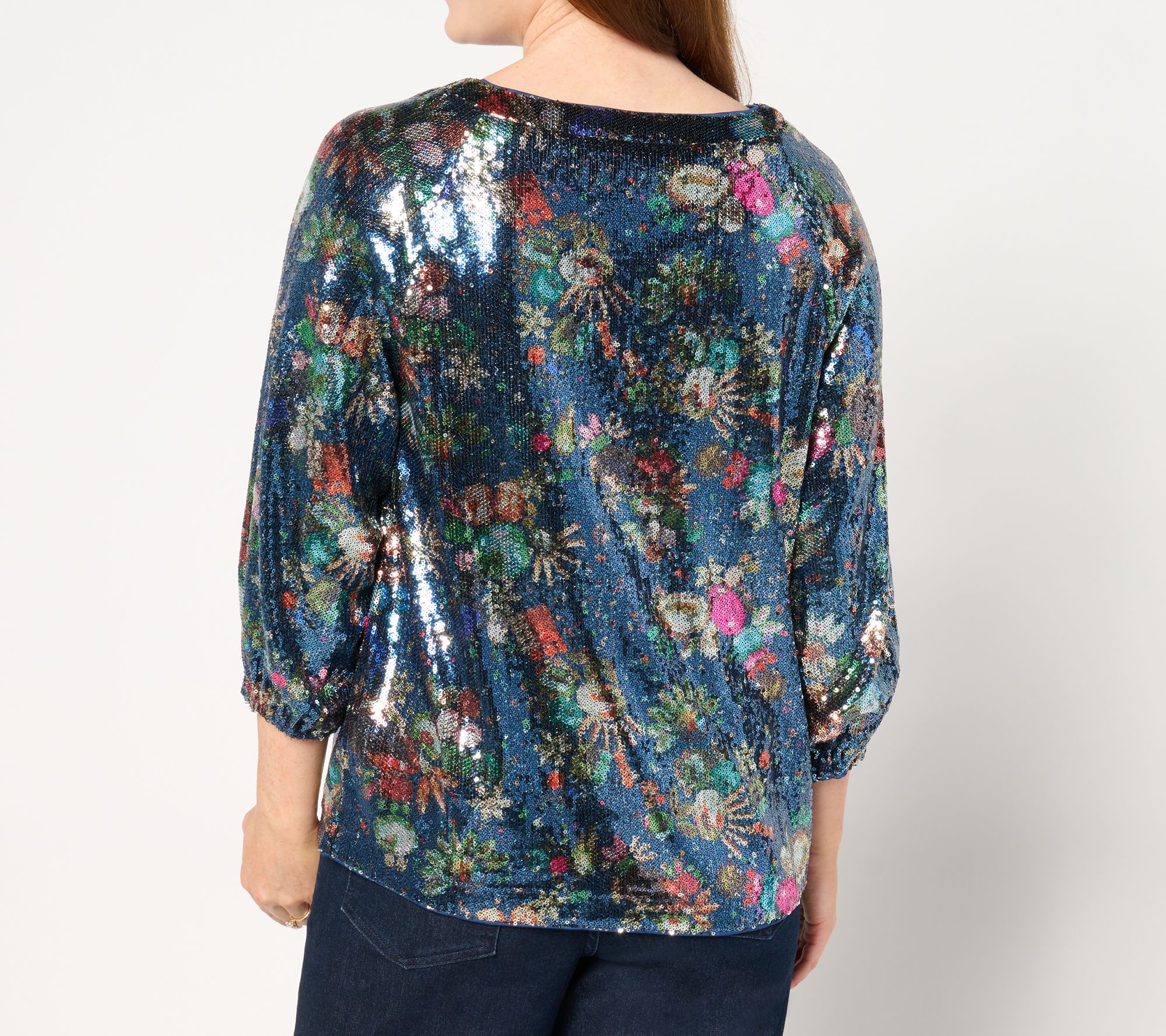 nicole by Nicole Miller Sequin 3/4-Balloon Sleeve Top