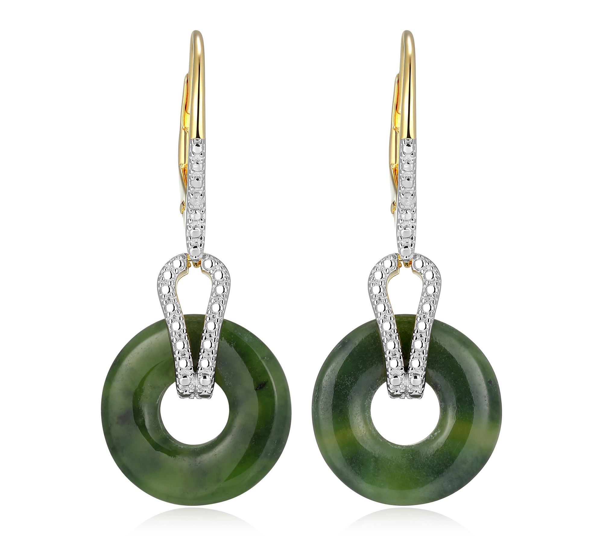 Dynasty Jade Open Circle Leverback Earrings, 18k Gold Plated