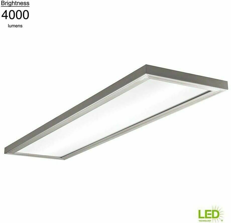 Hampton Bay 54325111 48 in. x 12 in. Low Profile Selectable LED Flush Mount Ceiling Flat Panel Brushed Nickel Rectangle 4000 Lum