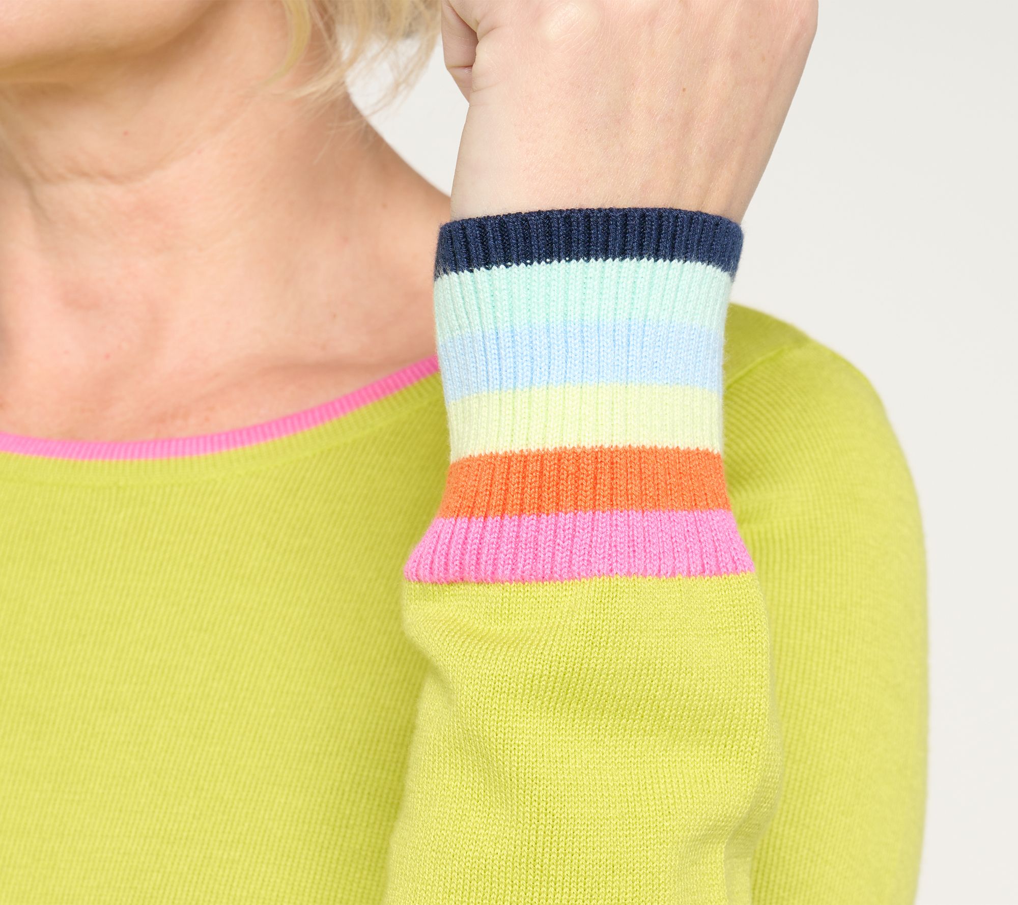 Belle by Kim Gravel Preppy Rainbow Cuff Sweater