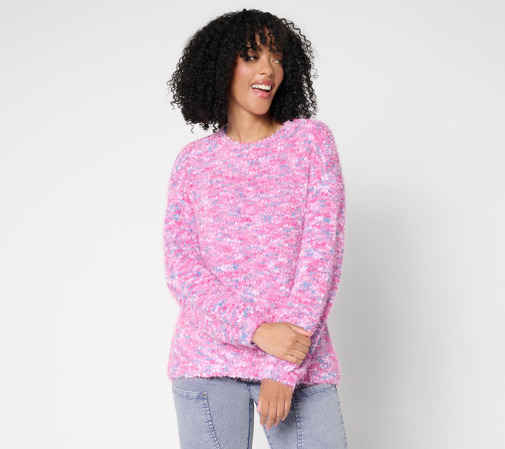 LOGO by Lori Goldstein Confetti Yarn High Low Hem Sweater