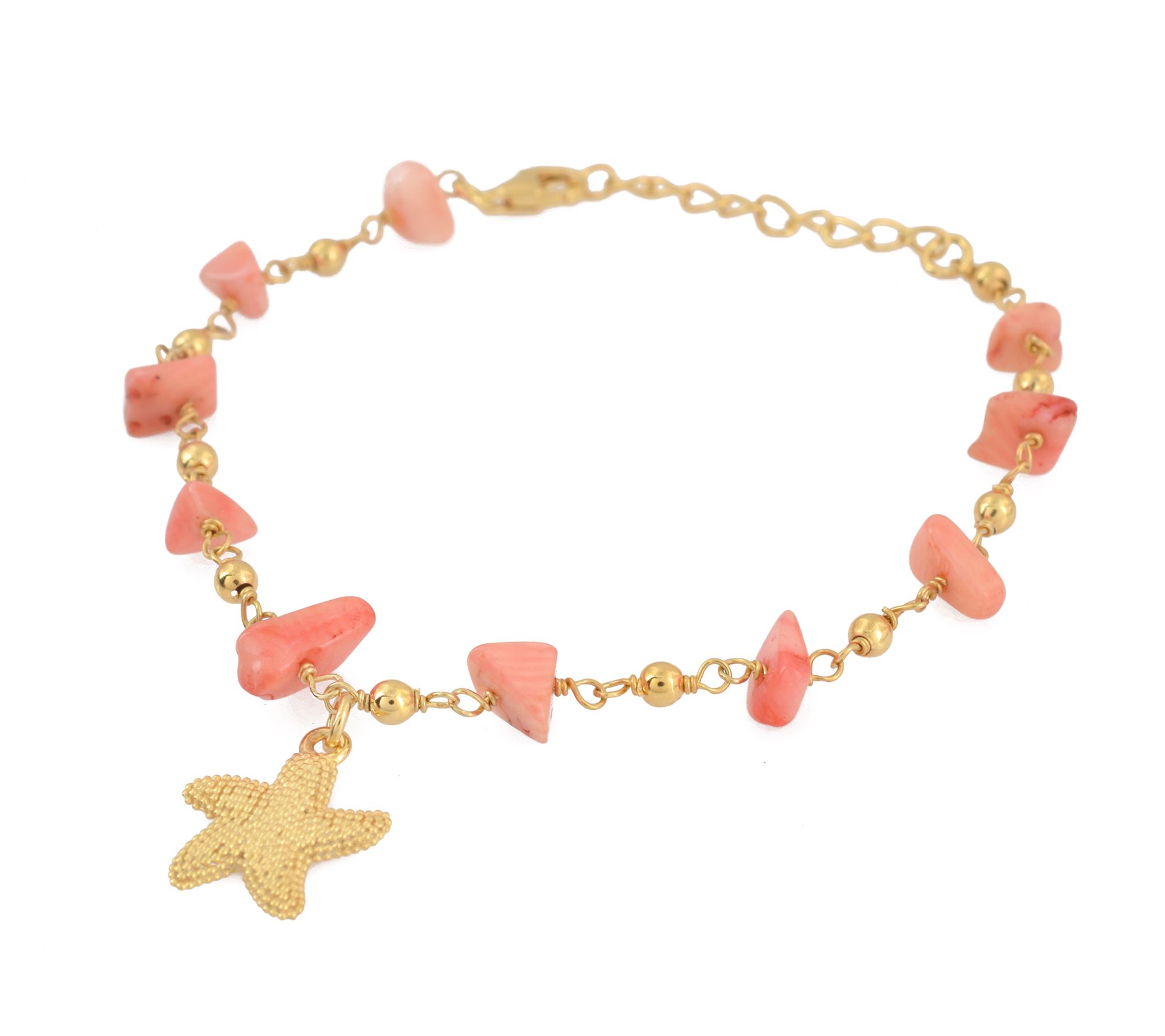 14K Gold Plated Pink Coral Star Fish Charm Bracelet