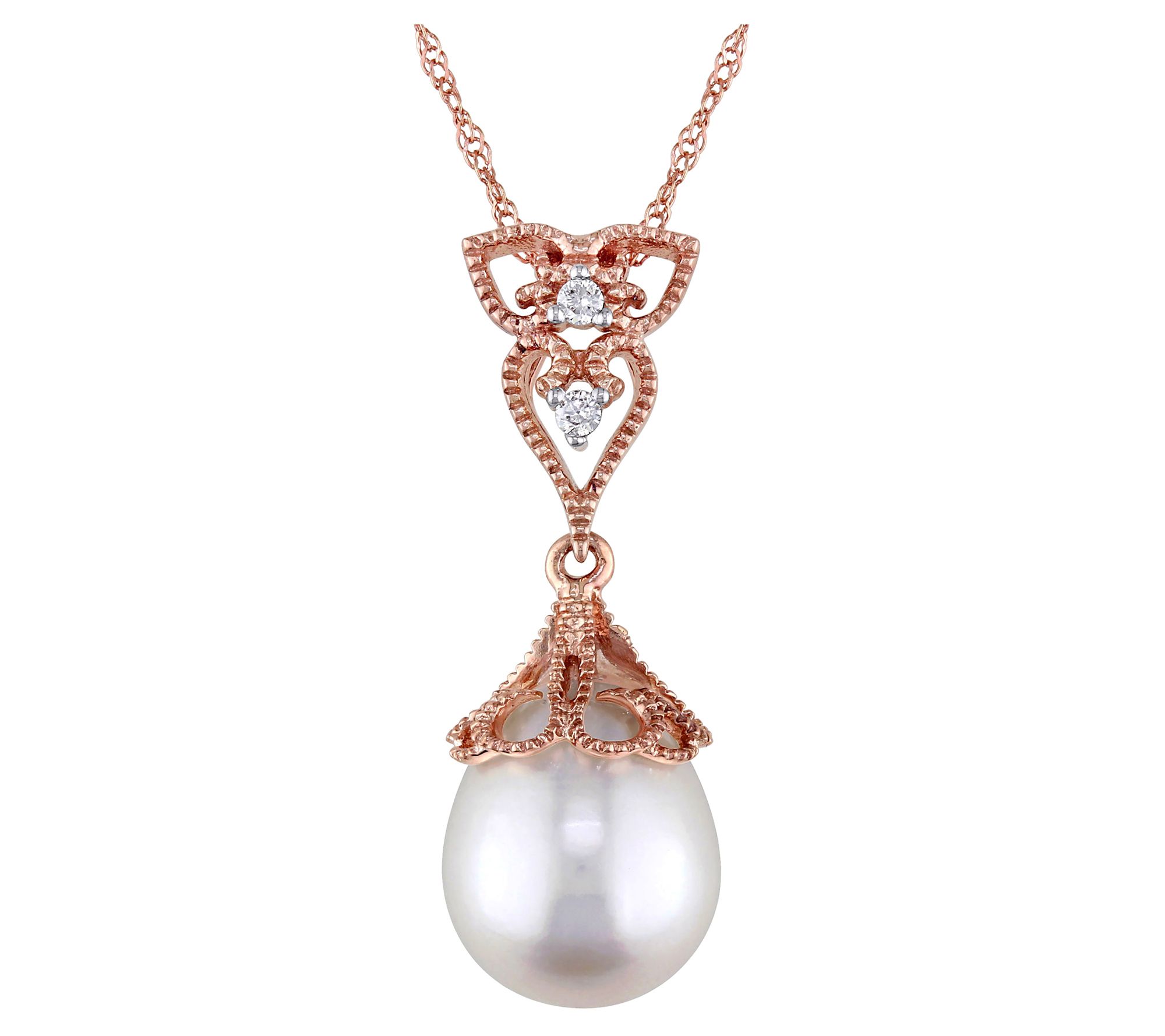 Affinity Cultured Pearl & Diamond Necklace, 14K Rose Gold