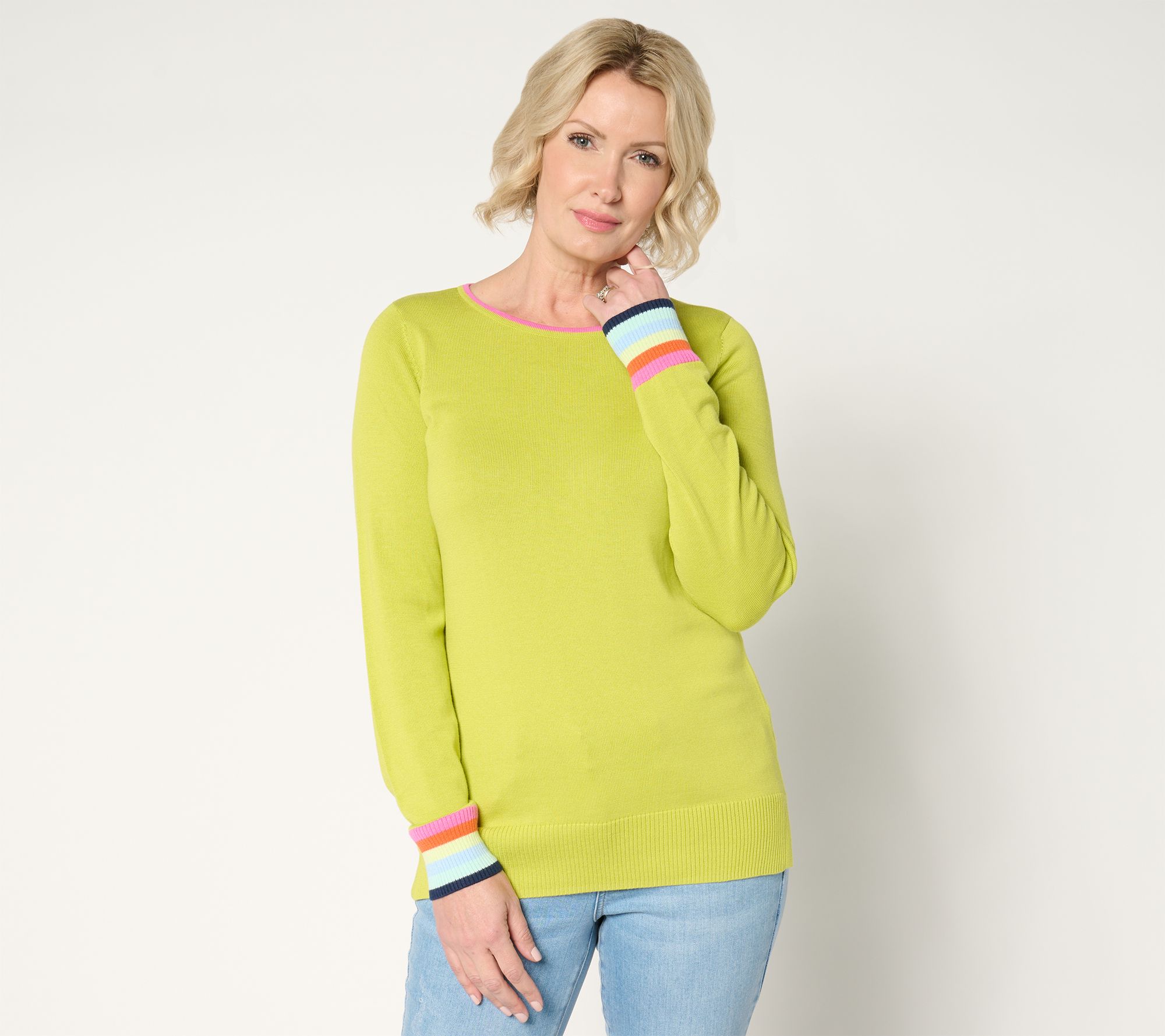 Belle by Kim Gravel Preppy Rainbow Cuff Sweater
