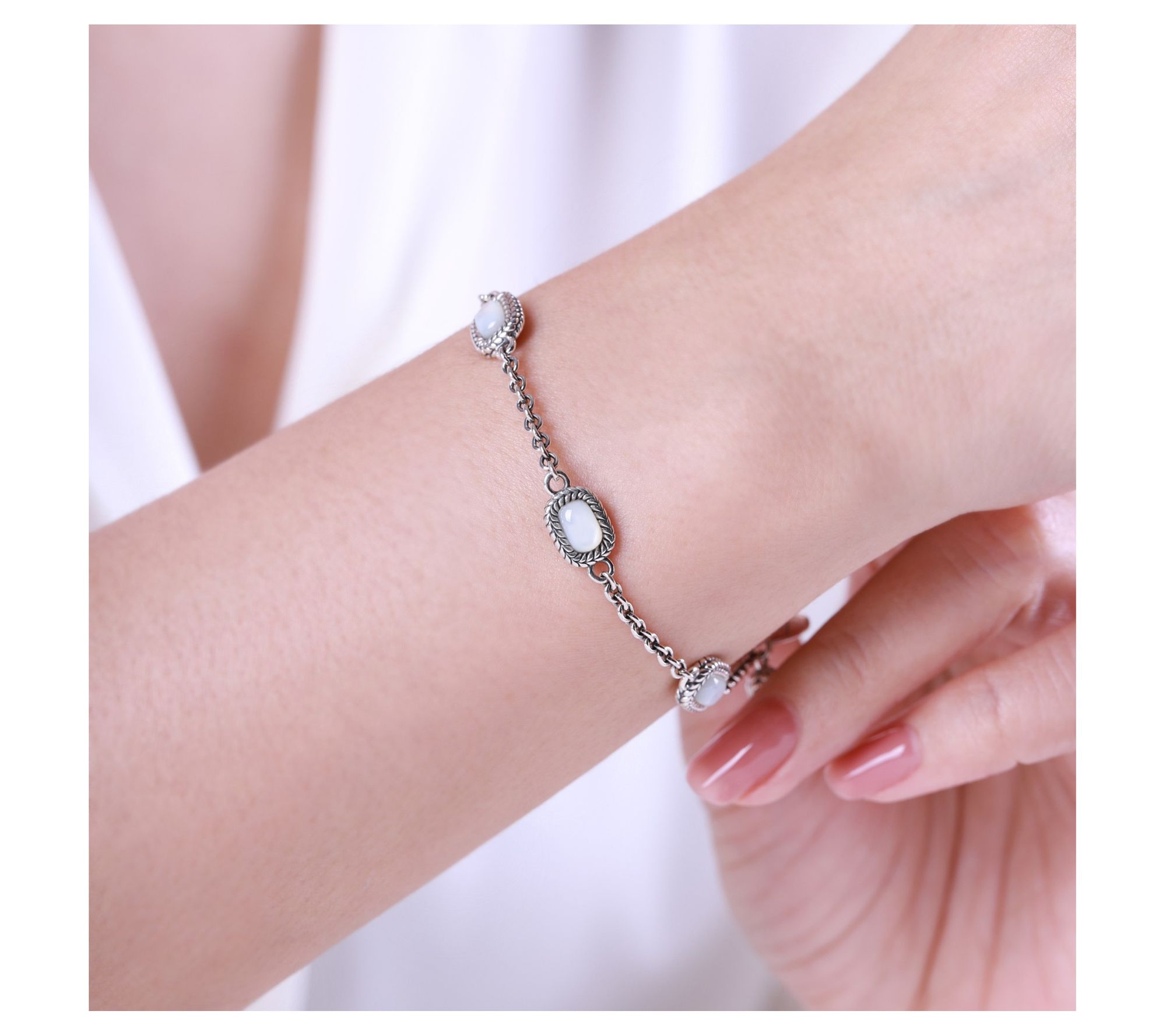 Tiffany Kay Silver Herringbone Gemstone StationBracelet