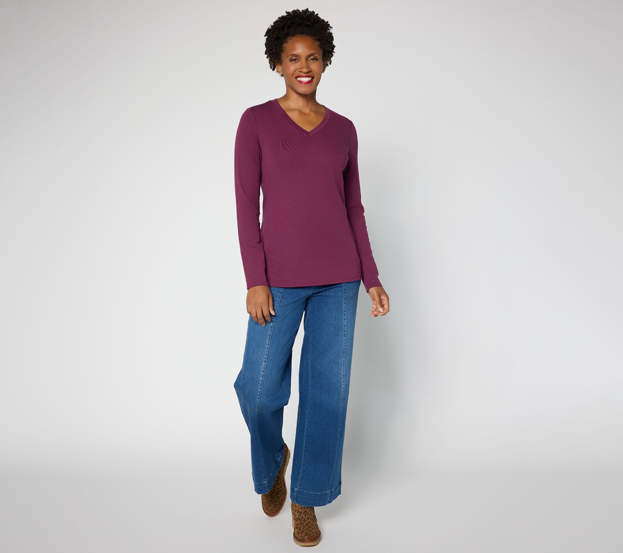 Belle by Kim Gravel TripleLuxe Long Sleeve V-Neck Top