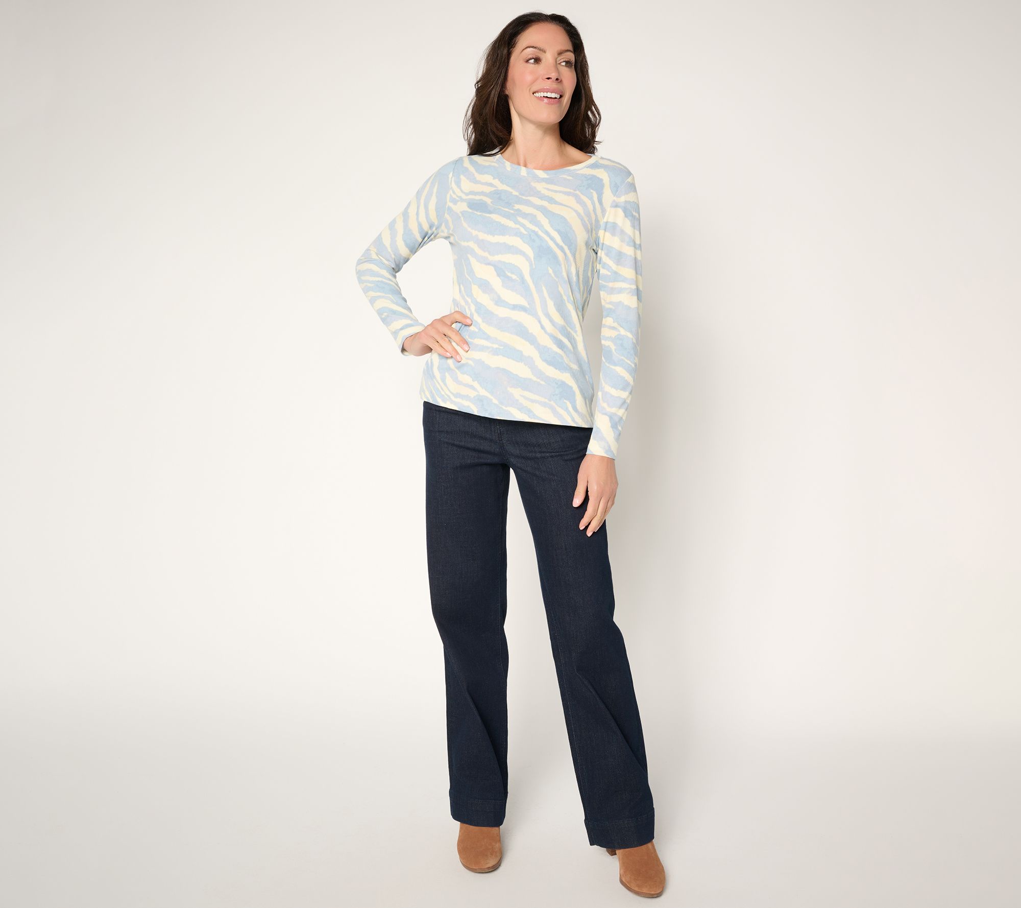 Susan Graver Weekend Printed Rib Knit Crew Neck Top