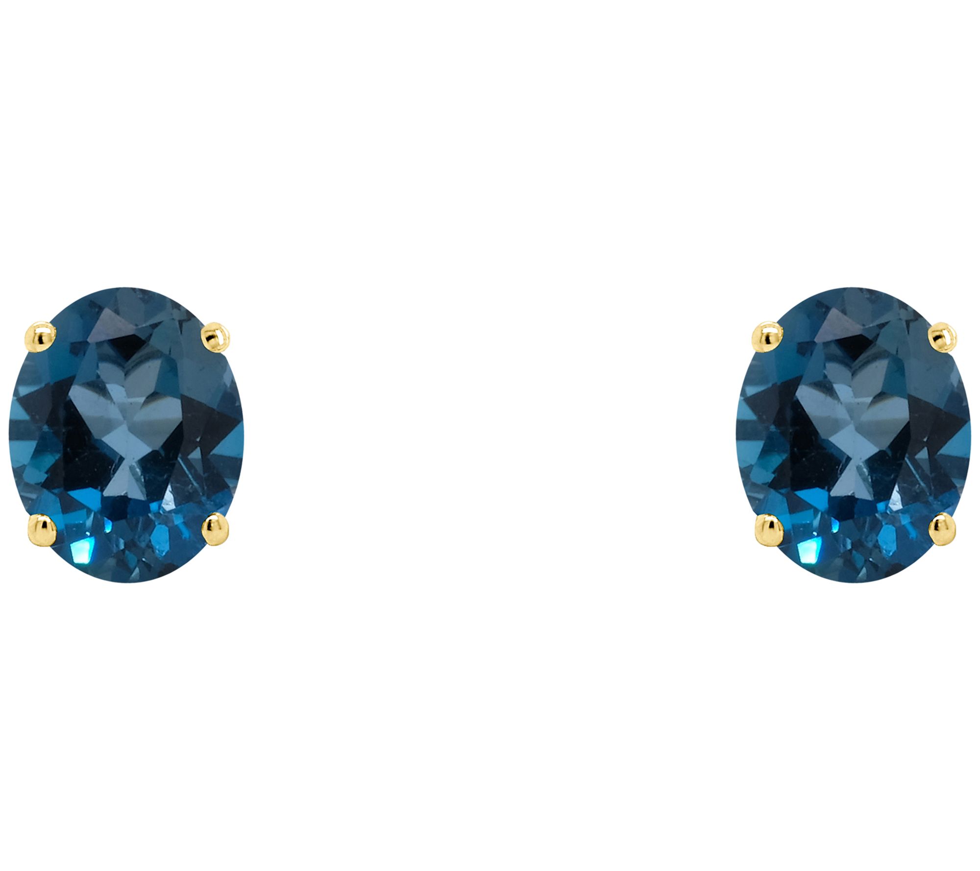 14K Yellow Gold Oval London Blue Topaz Earrings