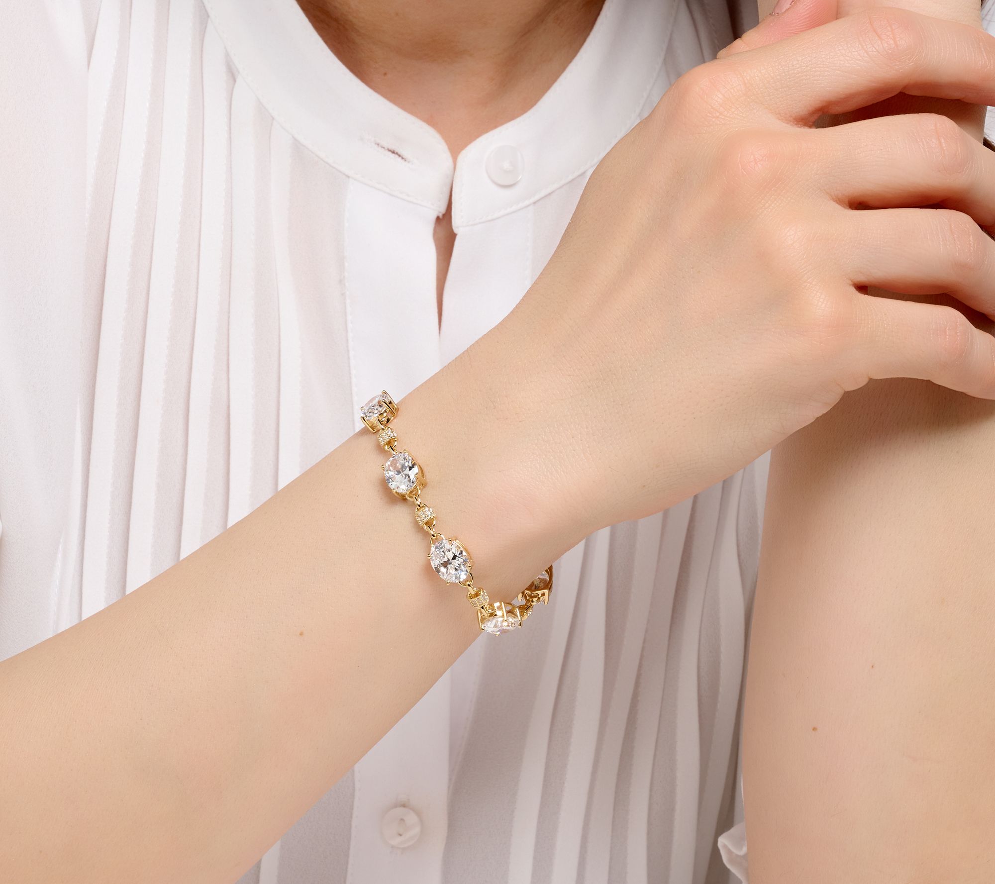 Diamonique Classics Pave Rondelle Link Bracelet, Sterling Silver